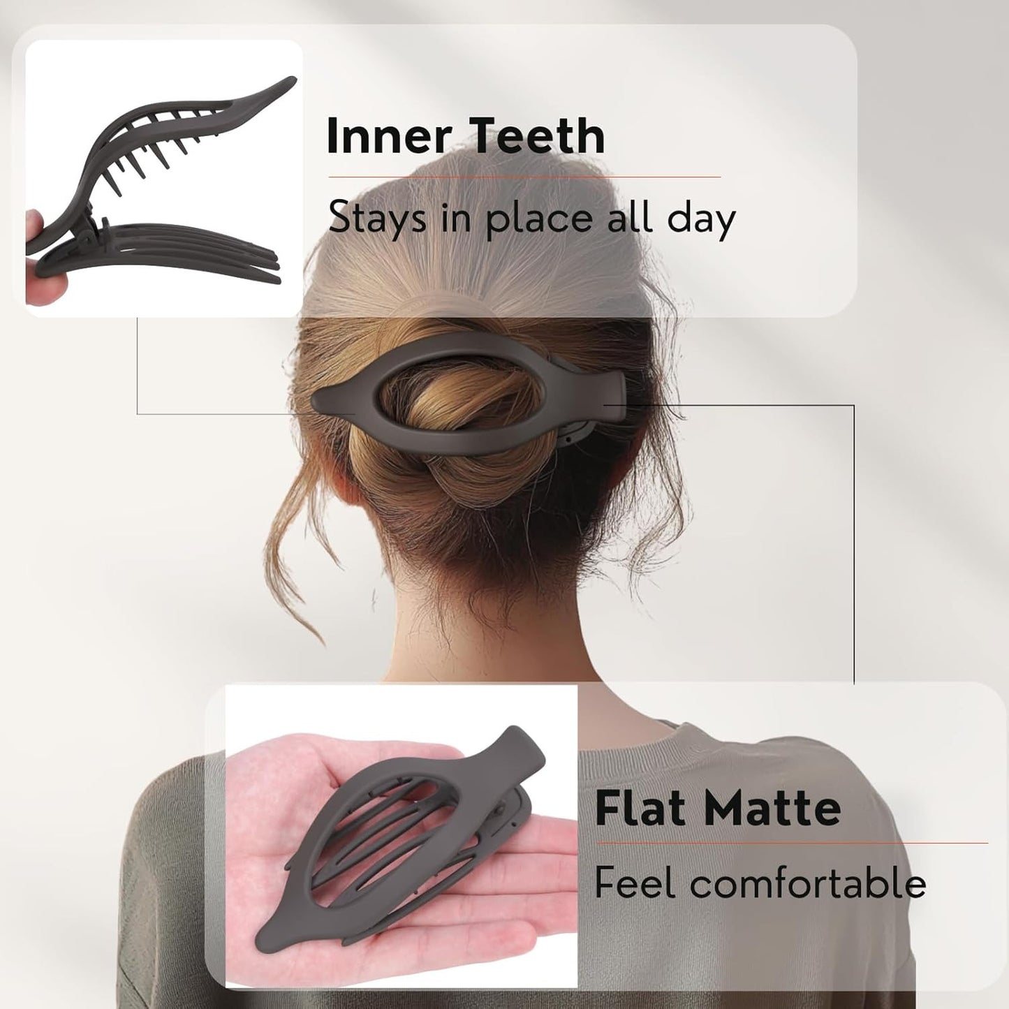 8 Pack Dark Neutral Flat Hair Clips – Matte French Claw Clips in Deep Brown, Nav