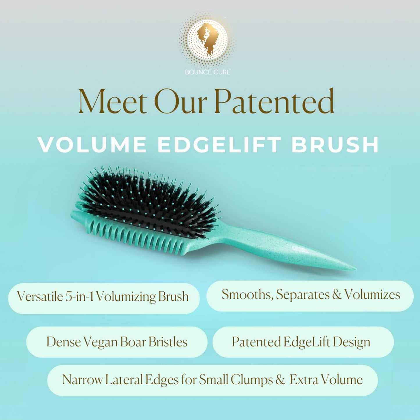 Volume Edgelift Brush, 5-In-1 Tool for Volumized Waves, Curls & Coils - Teal
