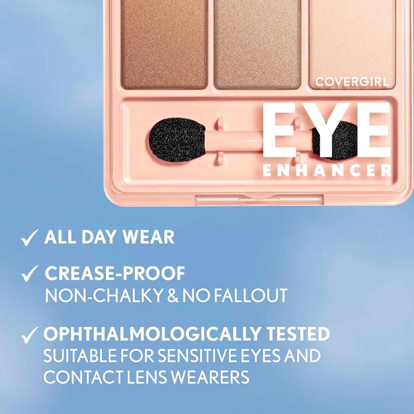 - Eye Enhancers 3-Kit Eyeshadow, Silky, Sheer Formula, Double Ended Applicator,