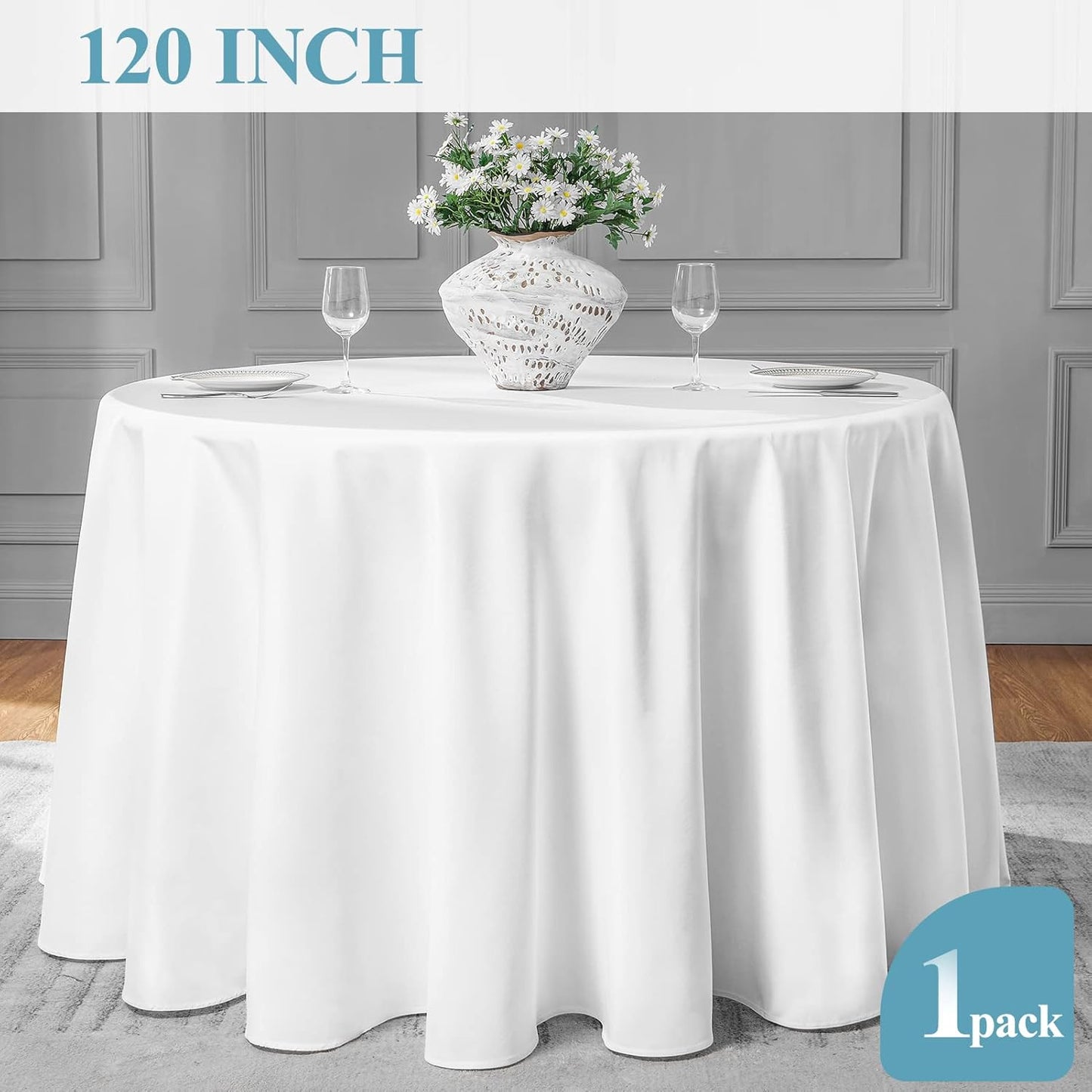 120Inch round Tablecloth Polyester Table Cloth,Stain Resistant and Wrinkle Polye