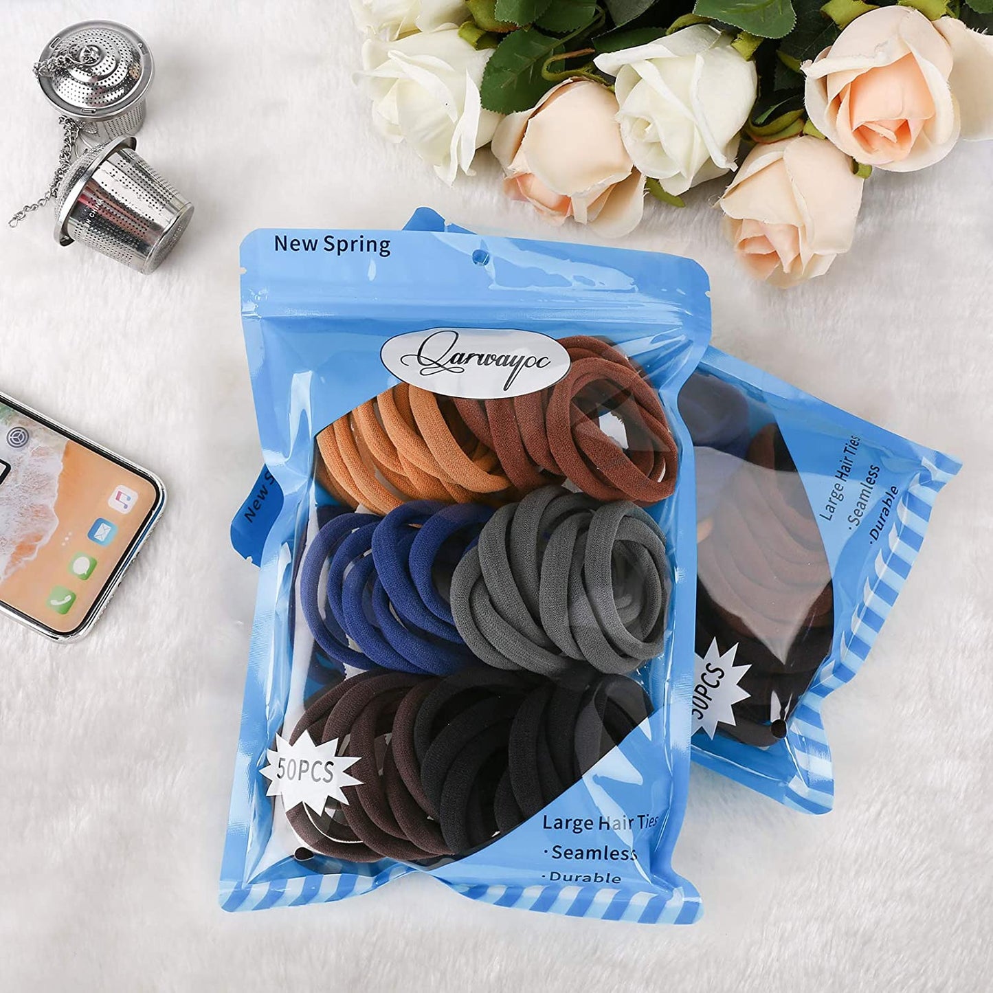 50PCS Hair Ties for Women, Cotton Seamless Hair Bands, Elastic Ponytail Holders,
