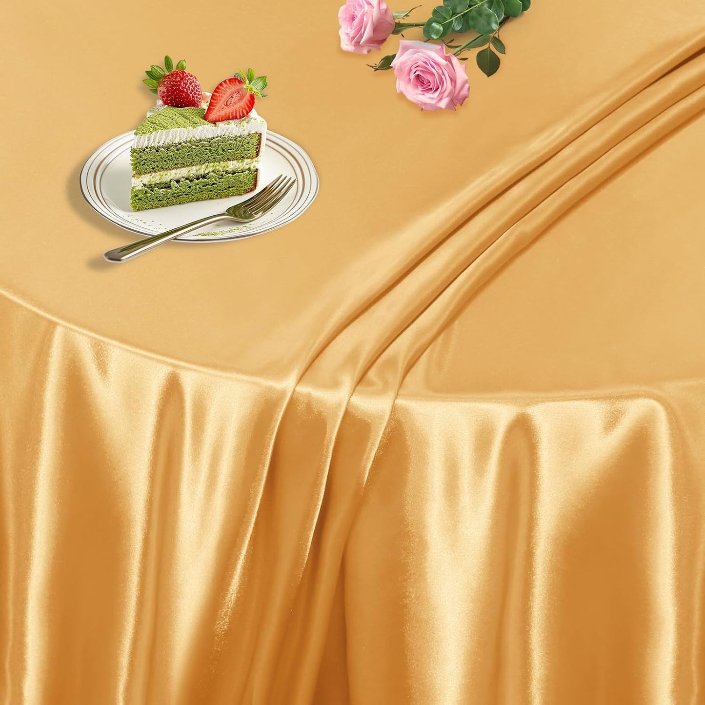 1 Pack round Table Cloths 90 Inch, Gold Overlay round Satin Table Cover, Silky S