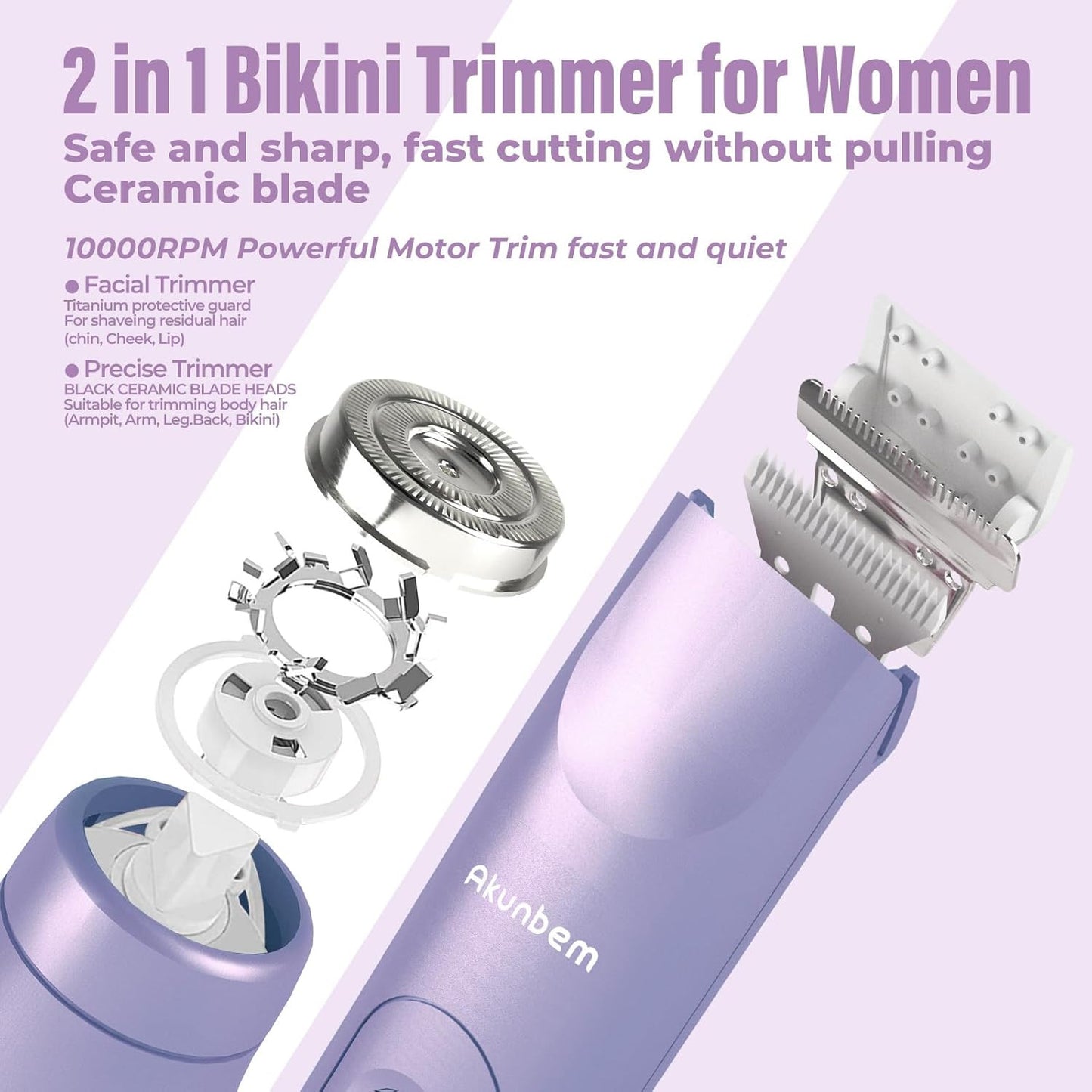 2 in 1 Women Electric Shaver Dual Head Bikini Trimmer for Women IPX7 Waterproof