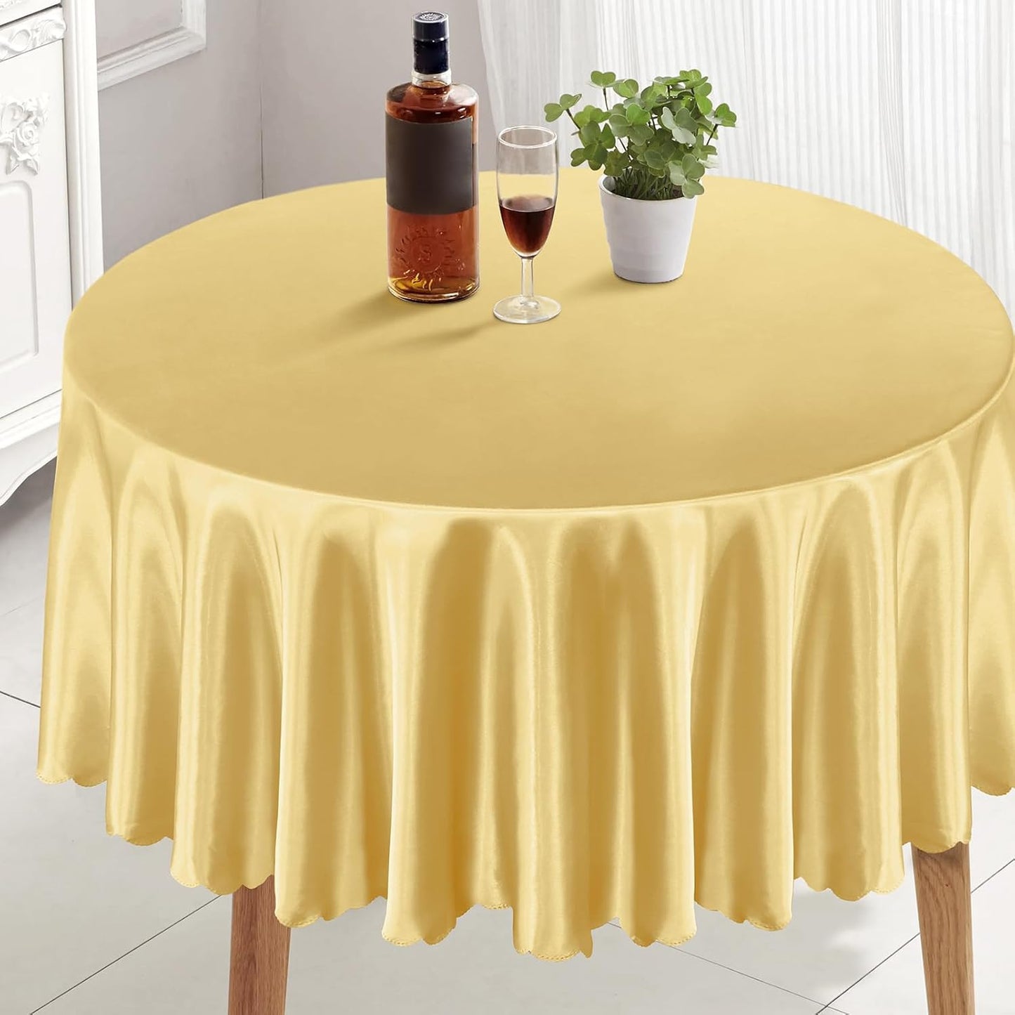 1 Pack 84 Inch / 7Ft round Tablecloth Satin Table Cover, Gold Table Cloth Overla