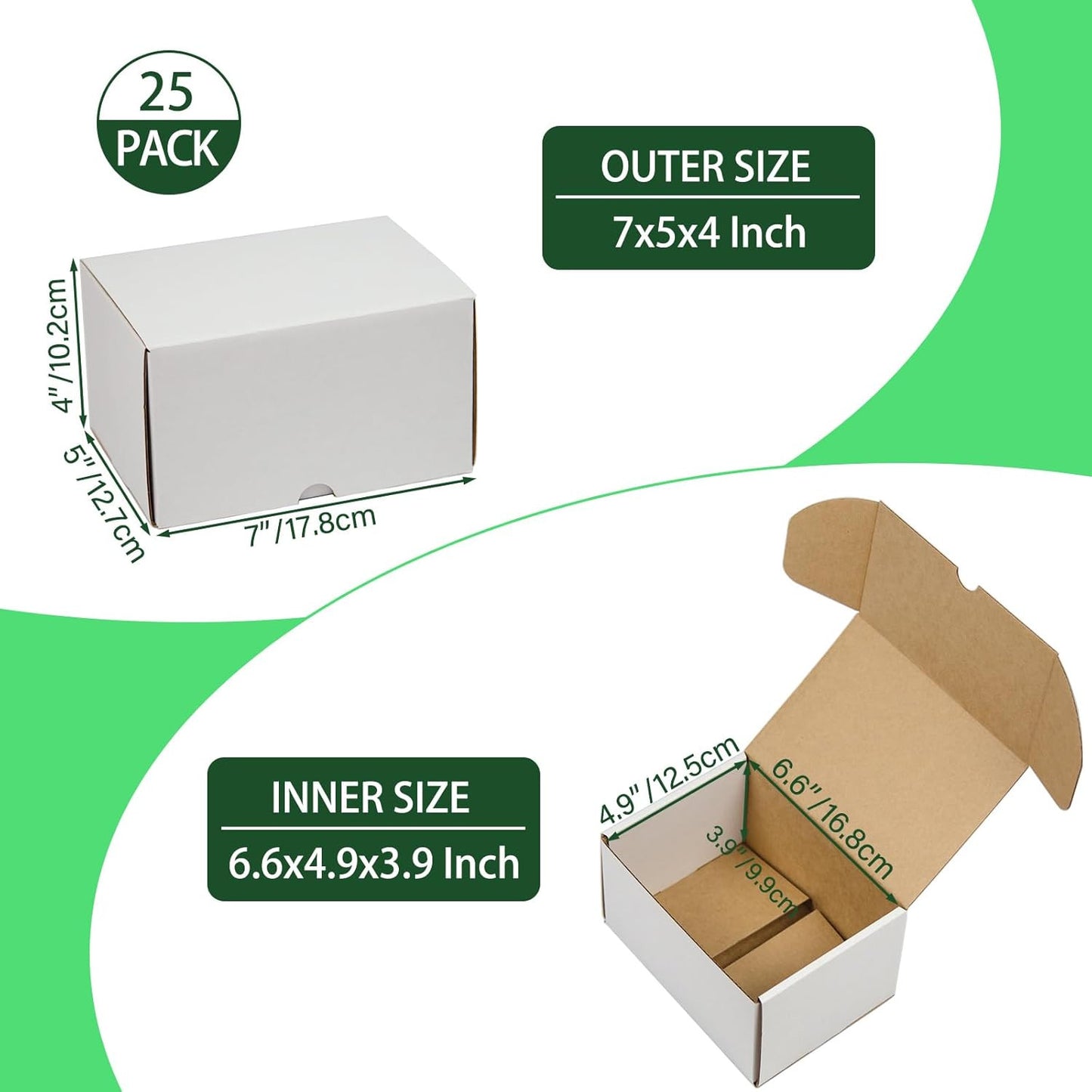 7X5X4 Inches Shipping Boxes Set of 25, White Corrugated Cardboard Box Literature