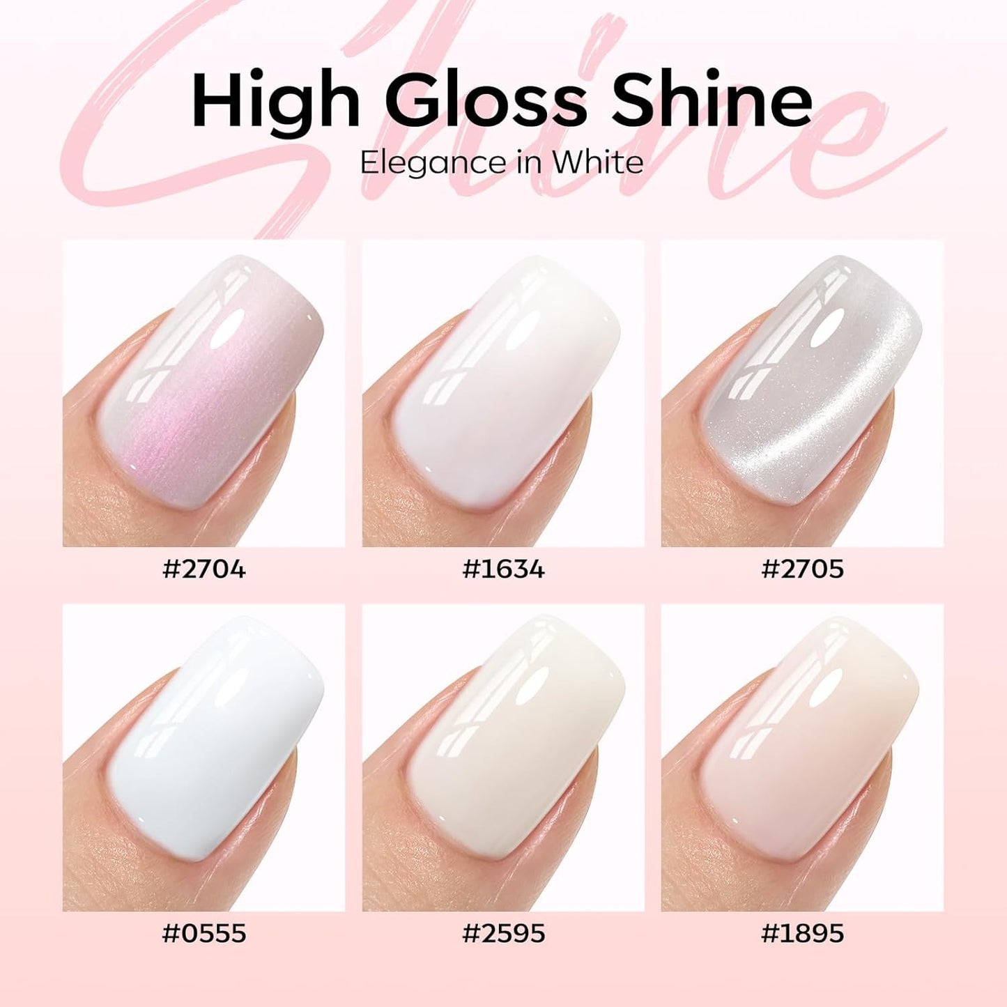White Gel Nail Polish, 6 Colors Milky White Cat Eye Gel Polish Set with Magnet N