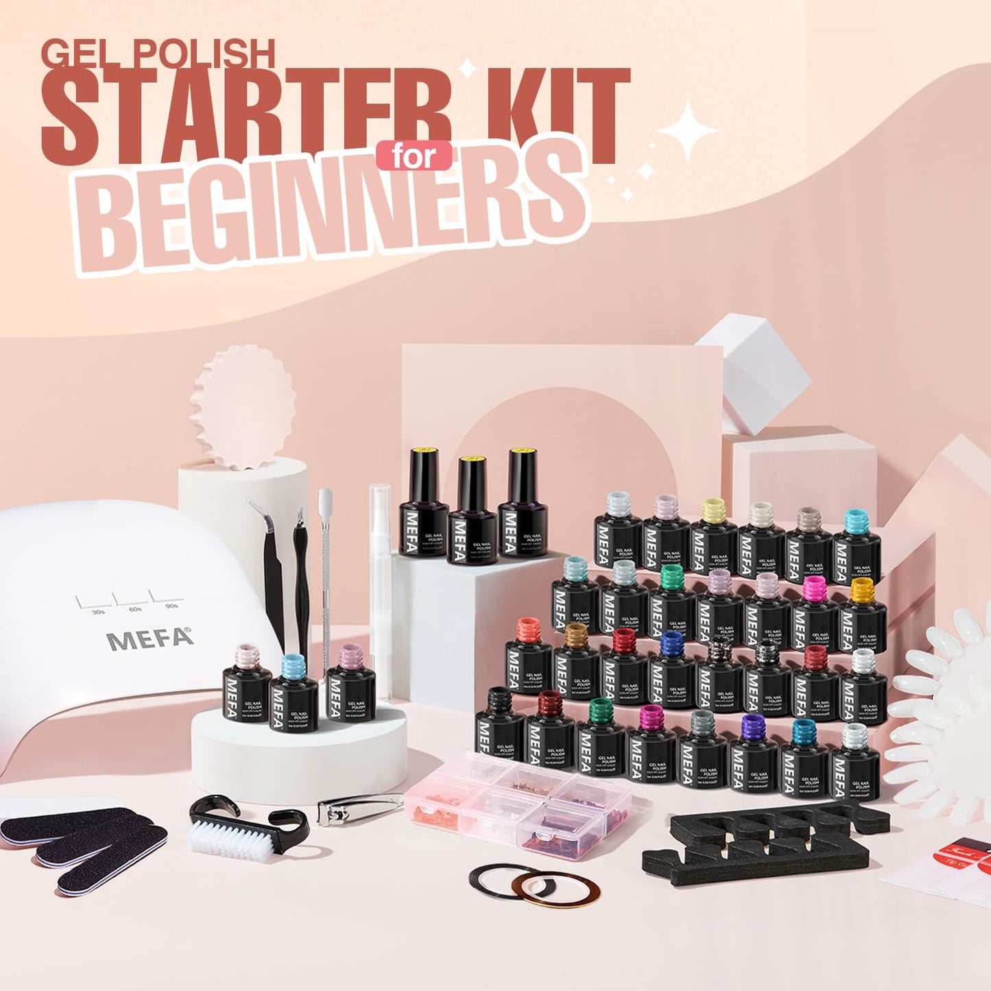 60 Pcs Gel Nail Polish Kit with U V Light, 32 Colors All Seasons Nude Gel Nail P