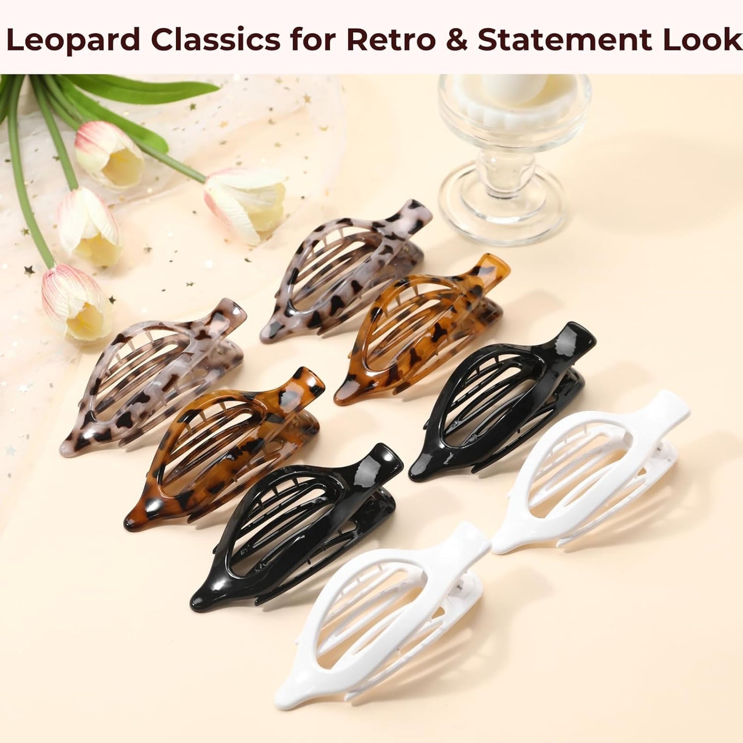 8 Pack Tortoiseshell Flat Hair Clips – French Style Matte Claw Barrettes for Wom