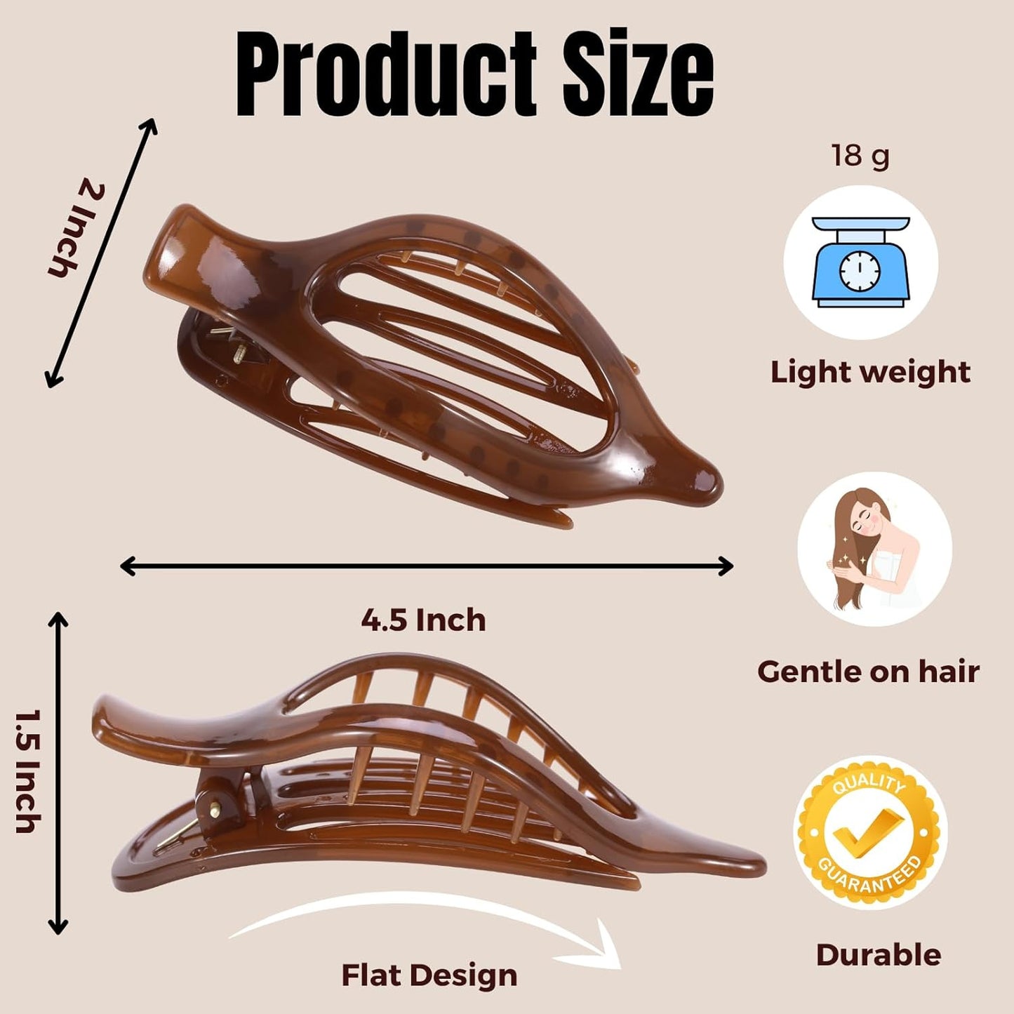 8 Pack Jelly Style Flat Hair Clips – Translucent Claw Clips in Pink, Brown, Beig