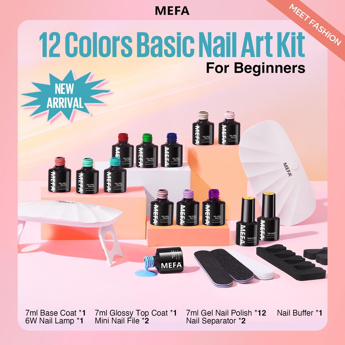 19 Pcs Gel Nail Polish Kit with U V Light, 12 Colors All Seasons Soak off Gel Po