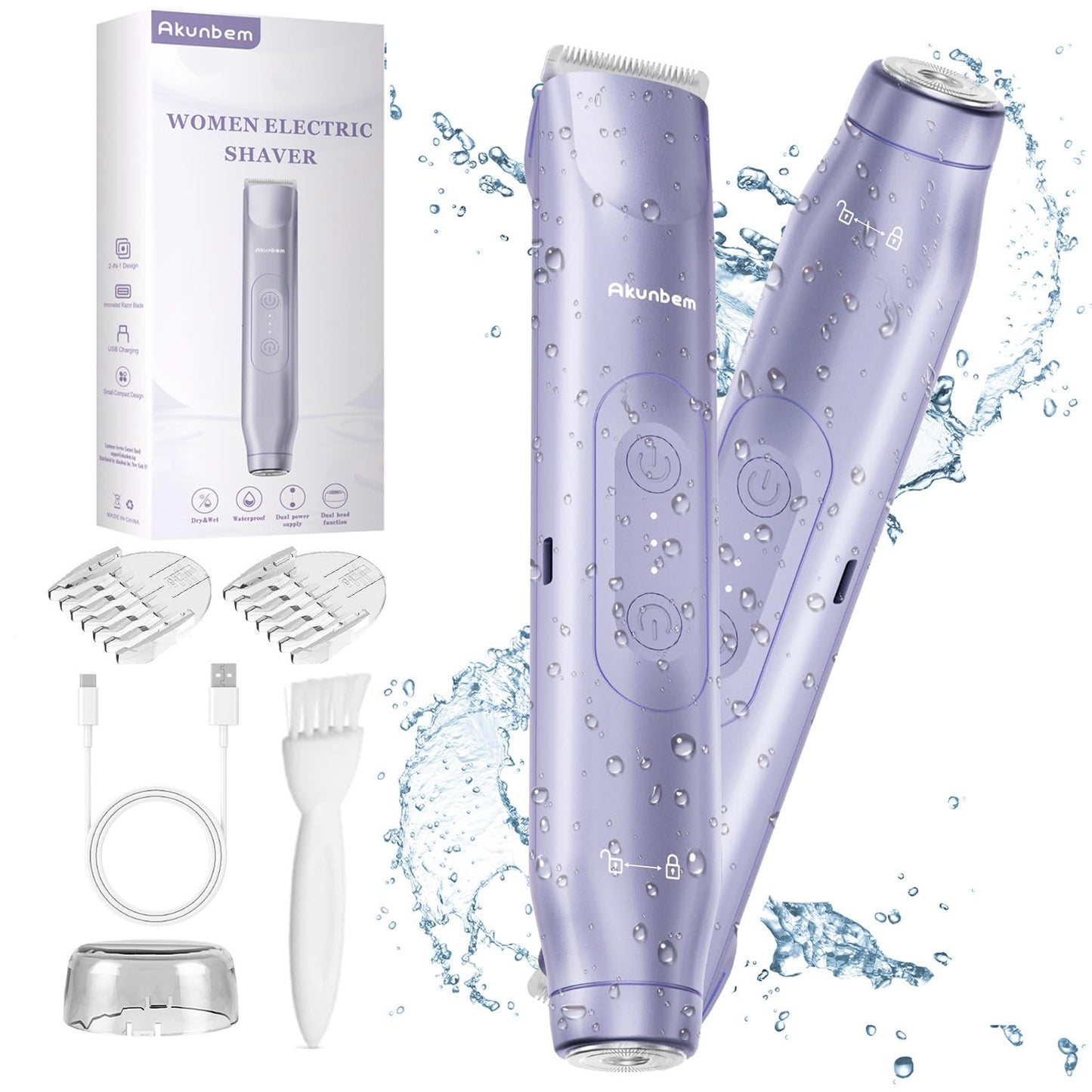 2 in 1 Women Electric Shaver Dual Head Bikini Trimmer for Women IPX7 Waterproof