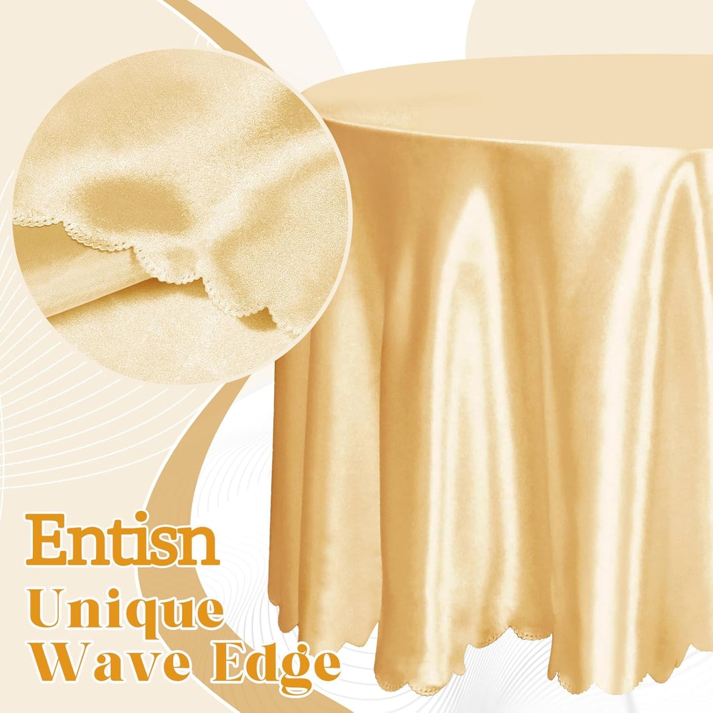 1 Pack 90 Inch / 7.5 Ft round Tablecloth, Light Gold Satin Table Cloth for 30-72