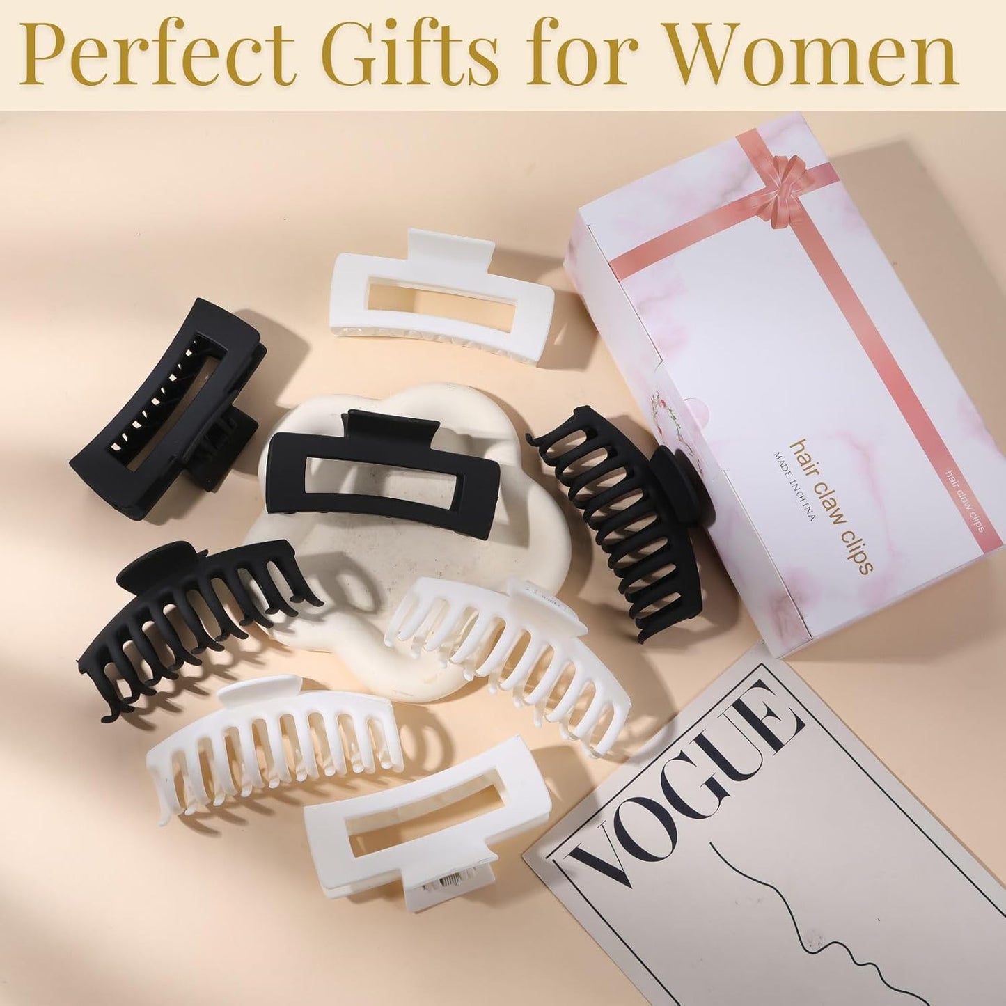 8 Pack White and Black Hair Clips for Women 4.3 Inch Large Hair Claw Clips for W