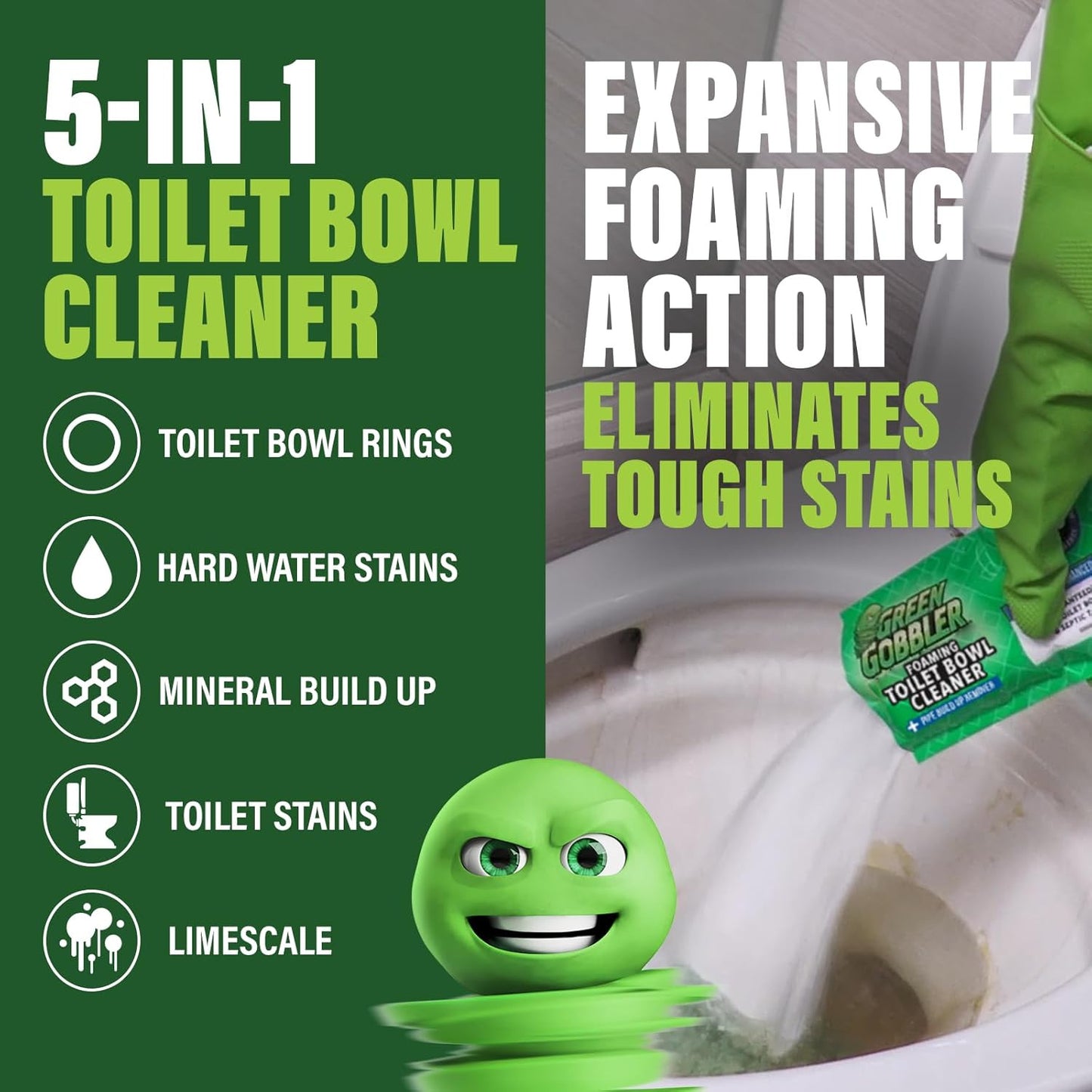 5-In-1 Foaming Toilet Bowl Cleaner + Pipe Build-Up Remover, Enhanced Enzyme Form