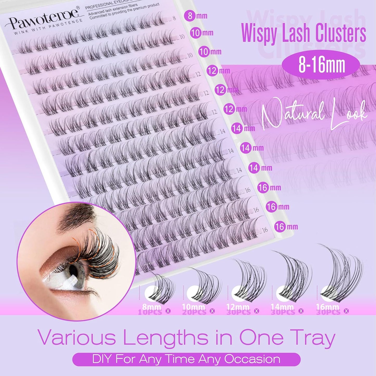 Wispy Lash Clusters Natural Eyelash Clusters Invisible Band Individual Lashes 8-