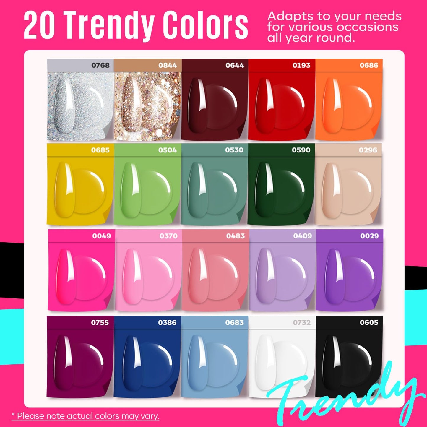 34 Pcs Gel Nail Polish Kit with U V Light 48W, 20 Colors All Seasons Collection