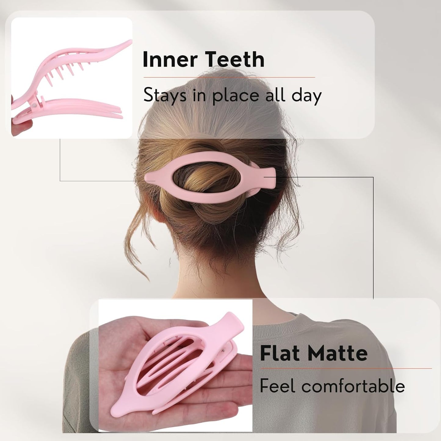 8 Pack Pastel Pink Flat Hair Clips – Cute Matte Gradient Claw Clips for Girls &