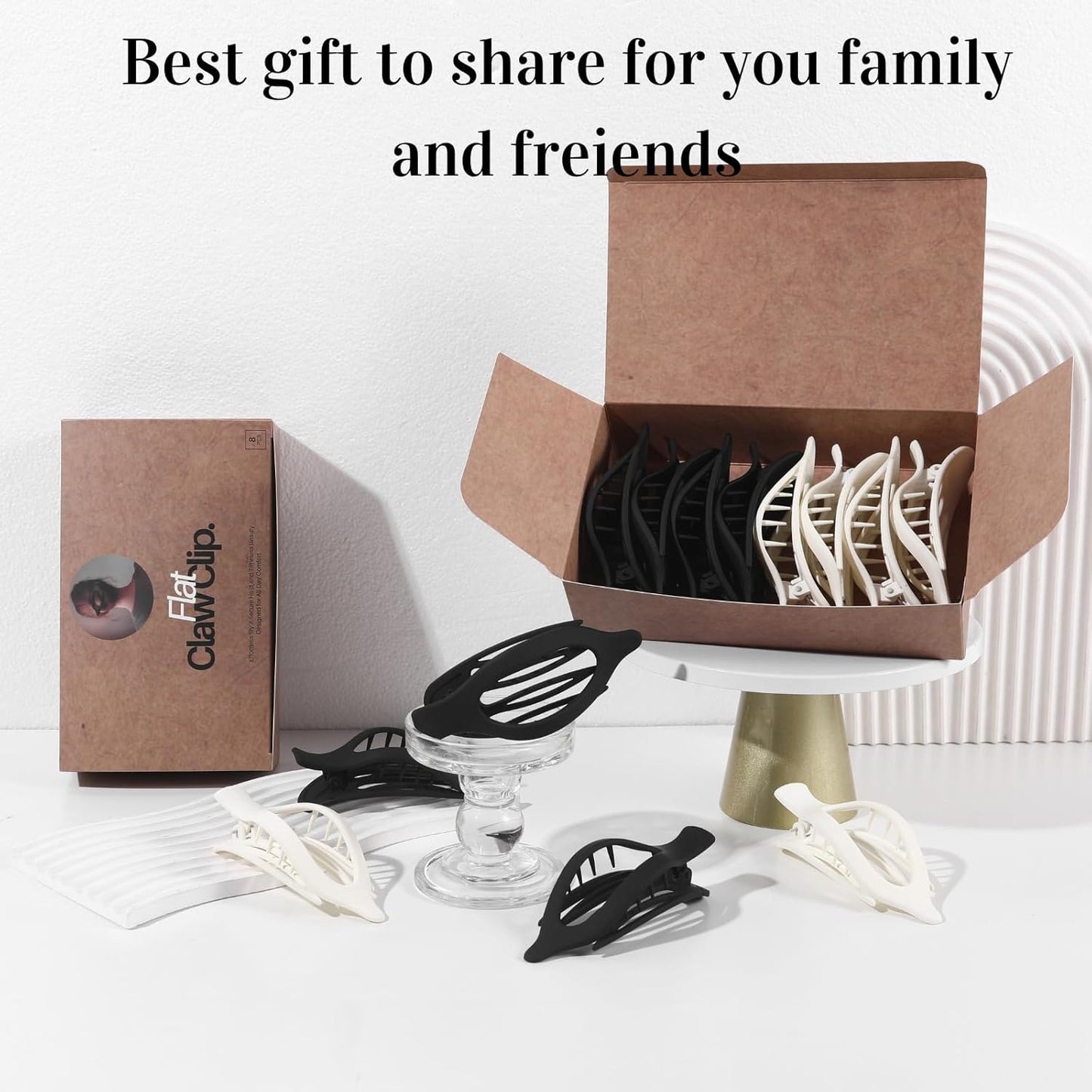 8 Pack Black and White Flat Hair Clips – Matte French Claw Clips for Women, Neut