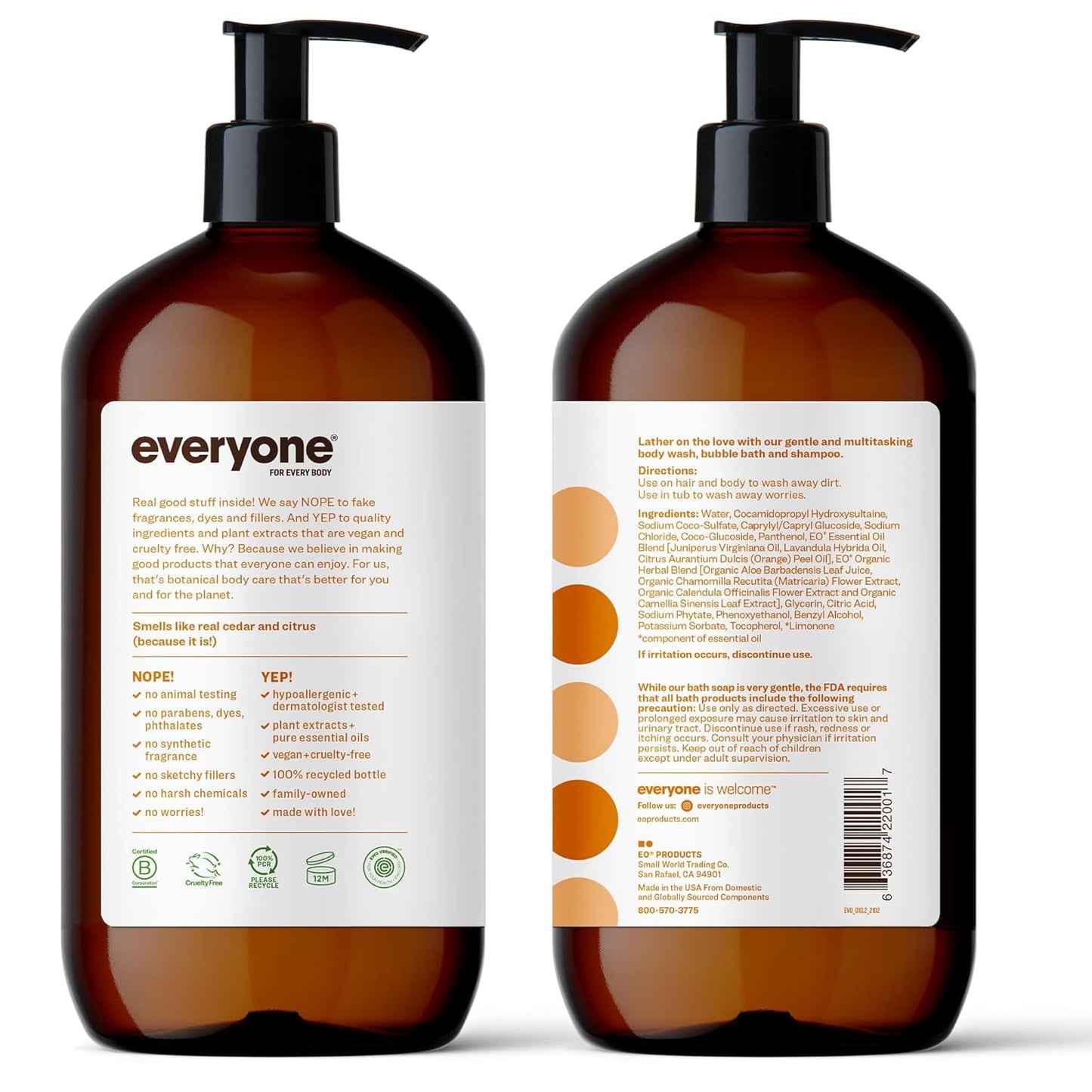 3-In-1 Soap, Body Wash, Bubble Bath, Shampoo, 32 Ounce (Pack of 2), Cedar and Ci