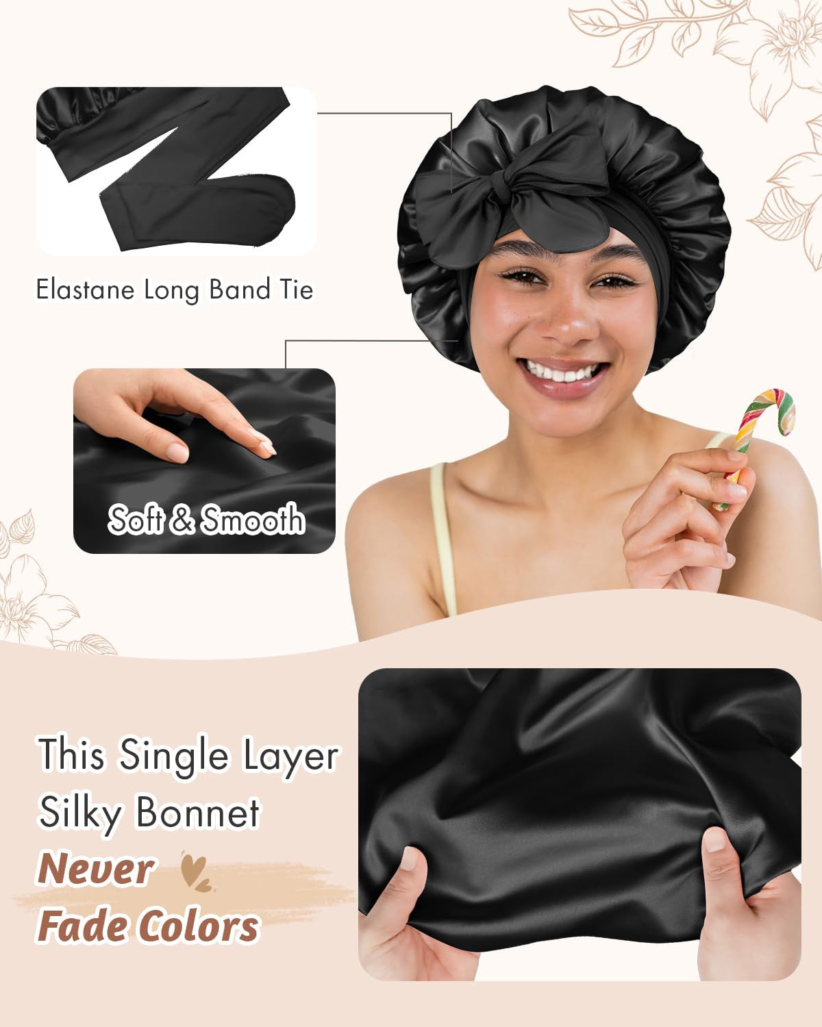 2Pcs Pack Satin Bonnet Silk Bonnet for Sleeping Hair Bonnet with Tie Band Sleep