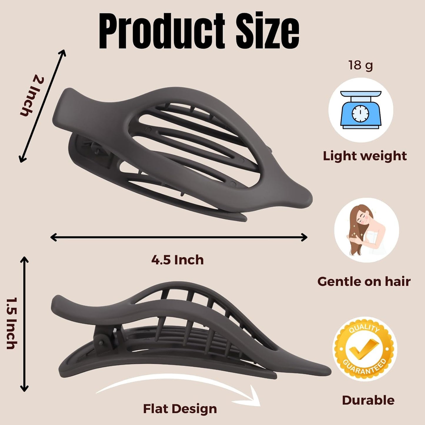 8 Pack Dark Neutral Flat Hair Clips – Matte French Claw Clips in Deep Brown, Nav