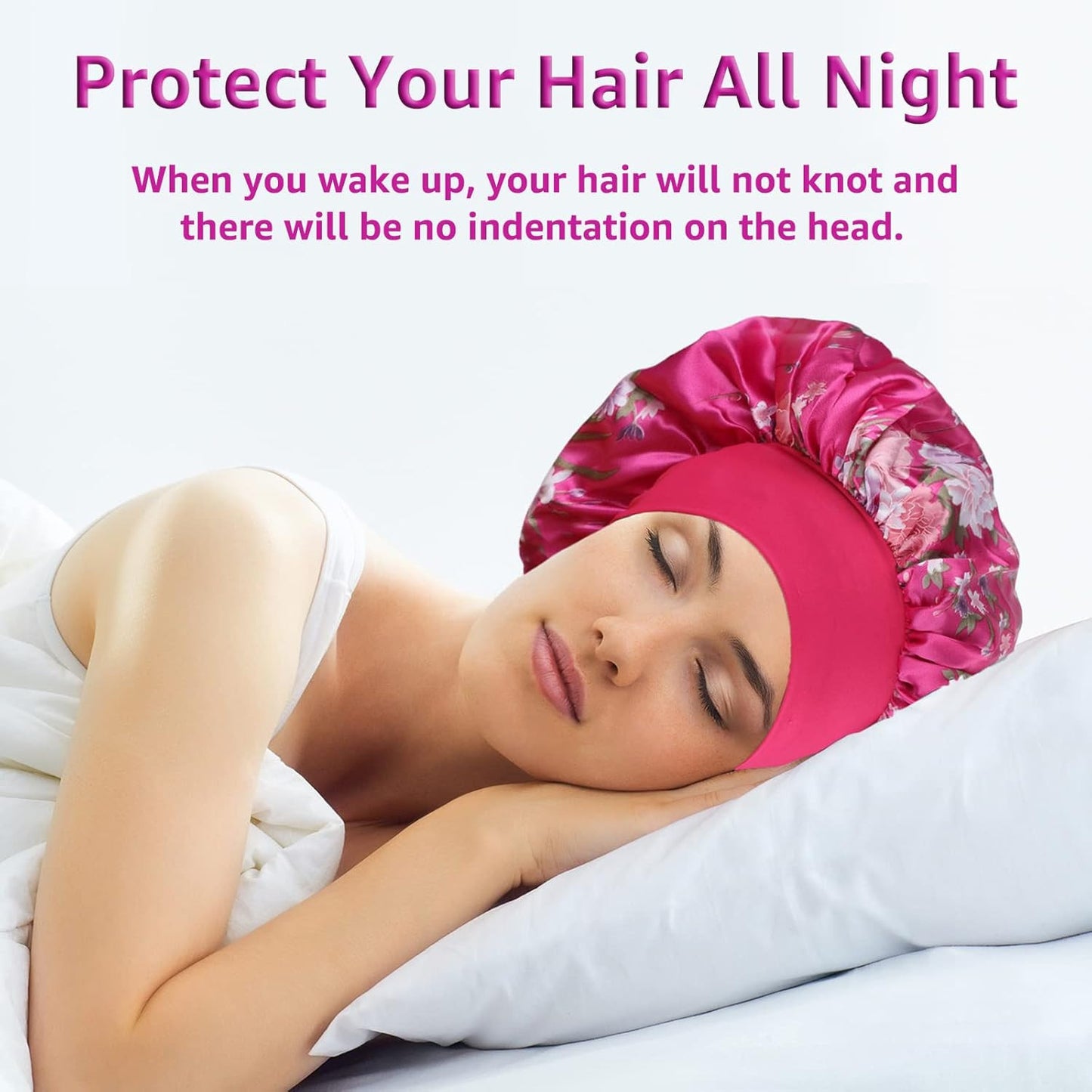 3 Pack Satin Bonnet Silk Hair Bonnet for Sleeping, Sleep Bonnets for Women Large