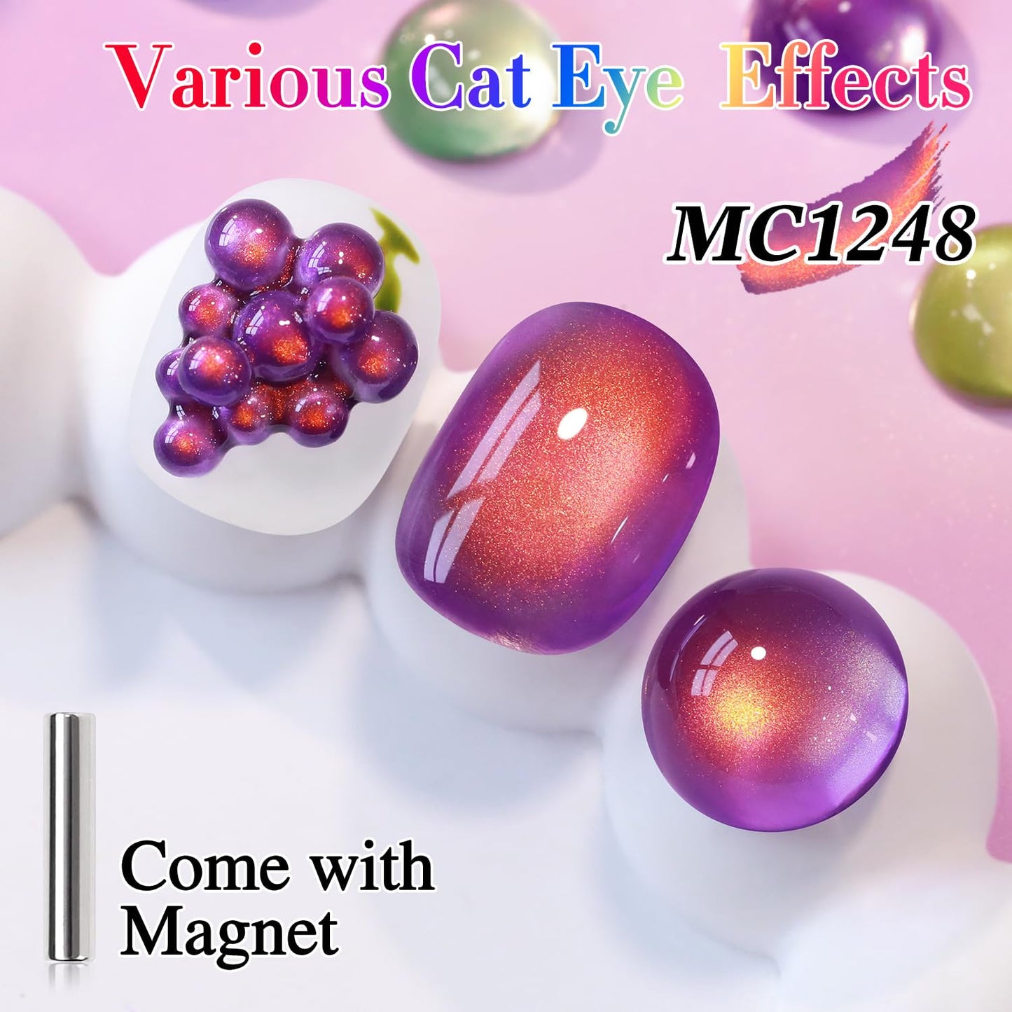 0.5 OZ Cat Eye Gel Polish with Magnet 15ML Holographic Glitter Shimmer Transluce