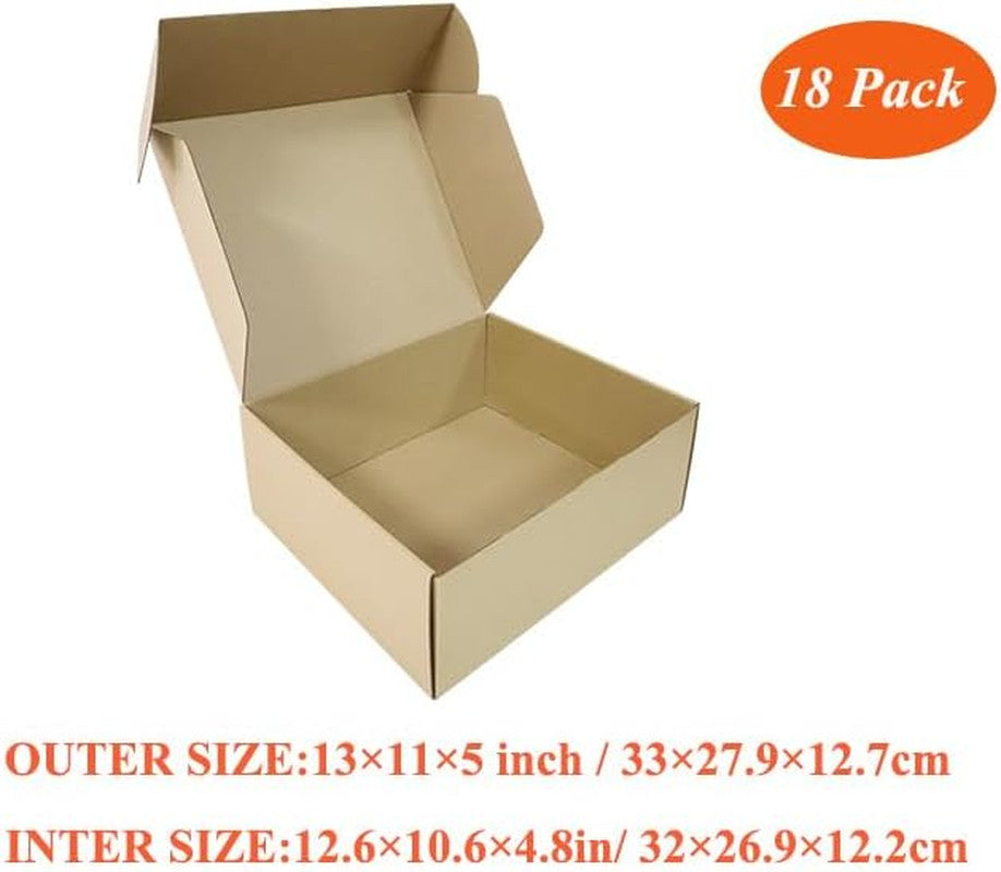 13X11X5 Inches Pack of 18 Shipping Boxes, Brown Corrugated Cardboard Mailer Box