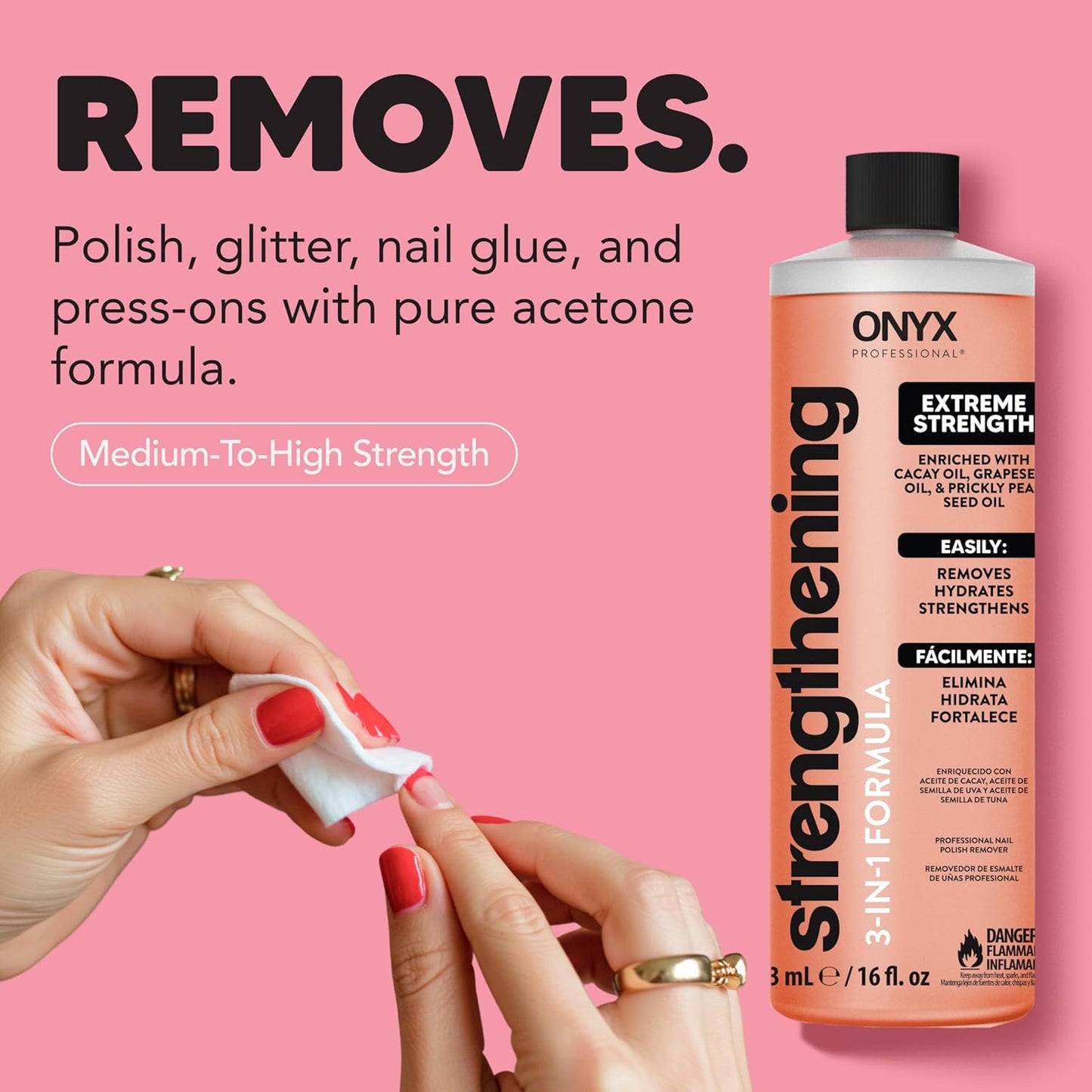 3-In-1 Strengthening Nail Polish Remover with 7 Inch Nail File, 16 Fl Oz - Remov
