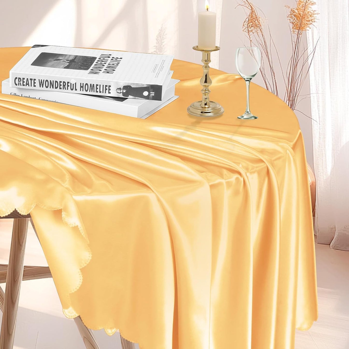 10 Pack 90 Inch Gold round Satin Tablecloths round Satin Table Cloths, Overlay S