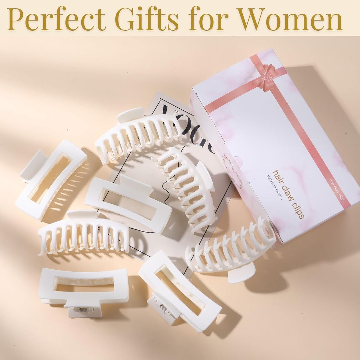 White Hair Clips for Women - 8 Pack 4.3 Inch Large Matte Banana Claw Clips for W