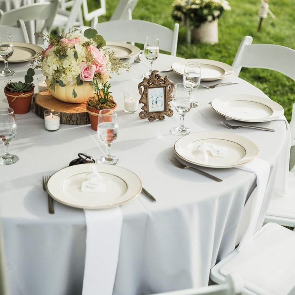 10 Pack round Tablecloth White 120 Inch, Stain Resistant and Wrinkle Polyester F