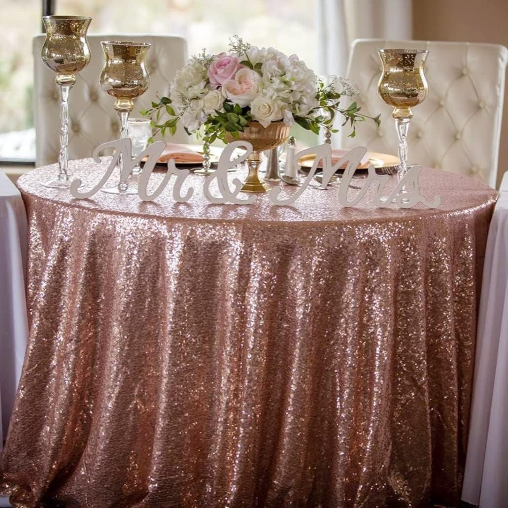 120 Inch round Rose Gold Sequin Tablecloth for Party Cake Dessert Table Exhibiti
