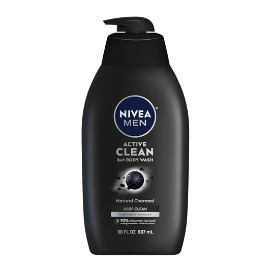 Active Clean Body Wash with Natural Charcoal for Normal to Oily Skin, 3-In-1 Cha
