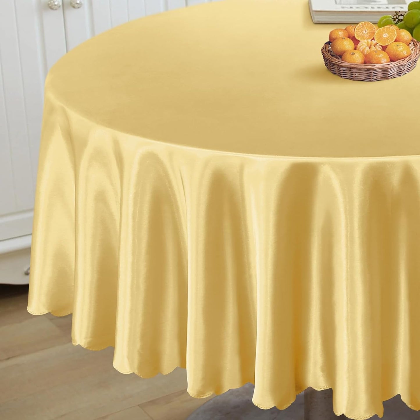 1 Pack 84 Inch / 7Ft round Tablecloth Satin Table Cover, Gold Table Cloth Overla