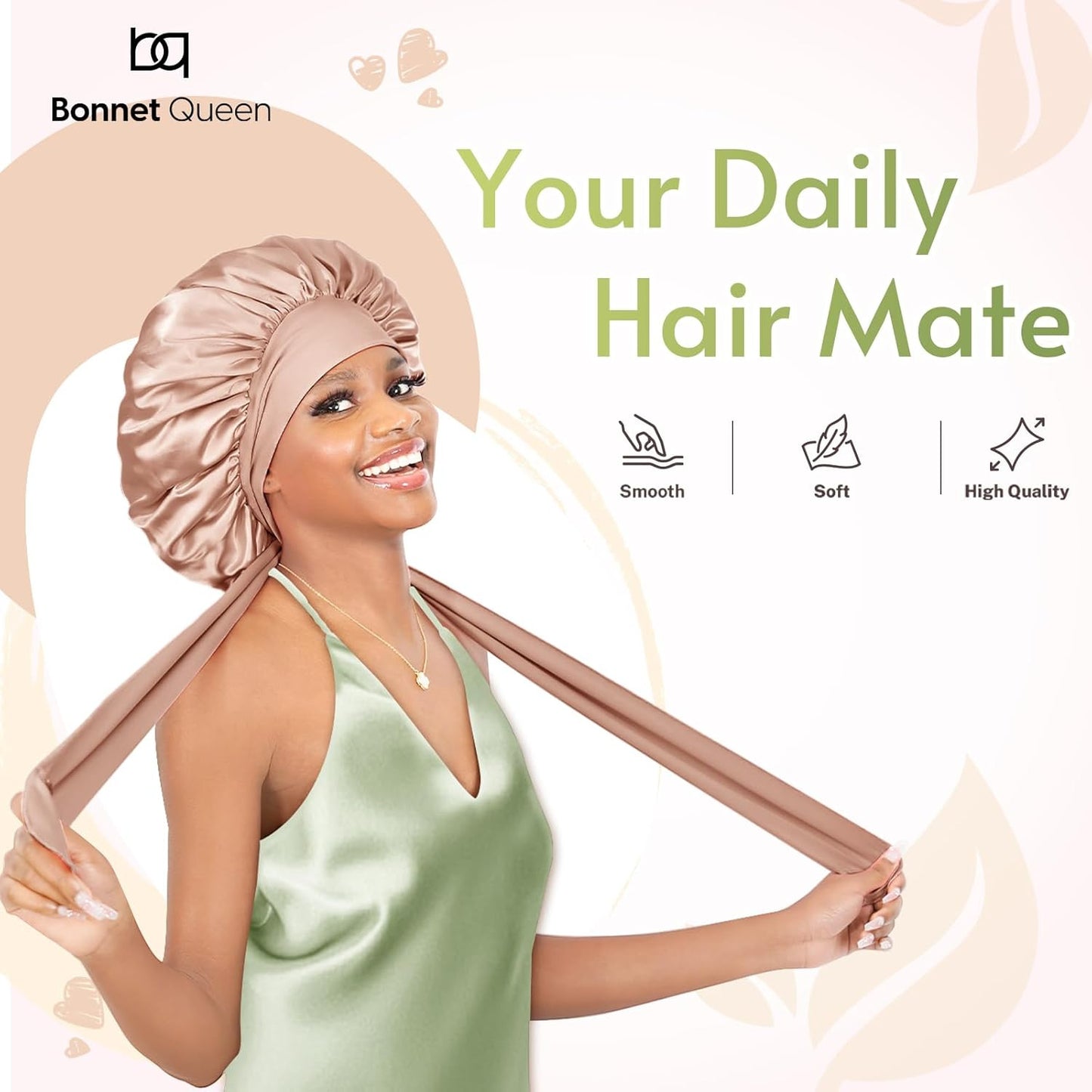 2Pcs Pack Silk Bonnet for Sleeping Satin Bonnet Hair Bonnet with Tie Band Sleep