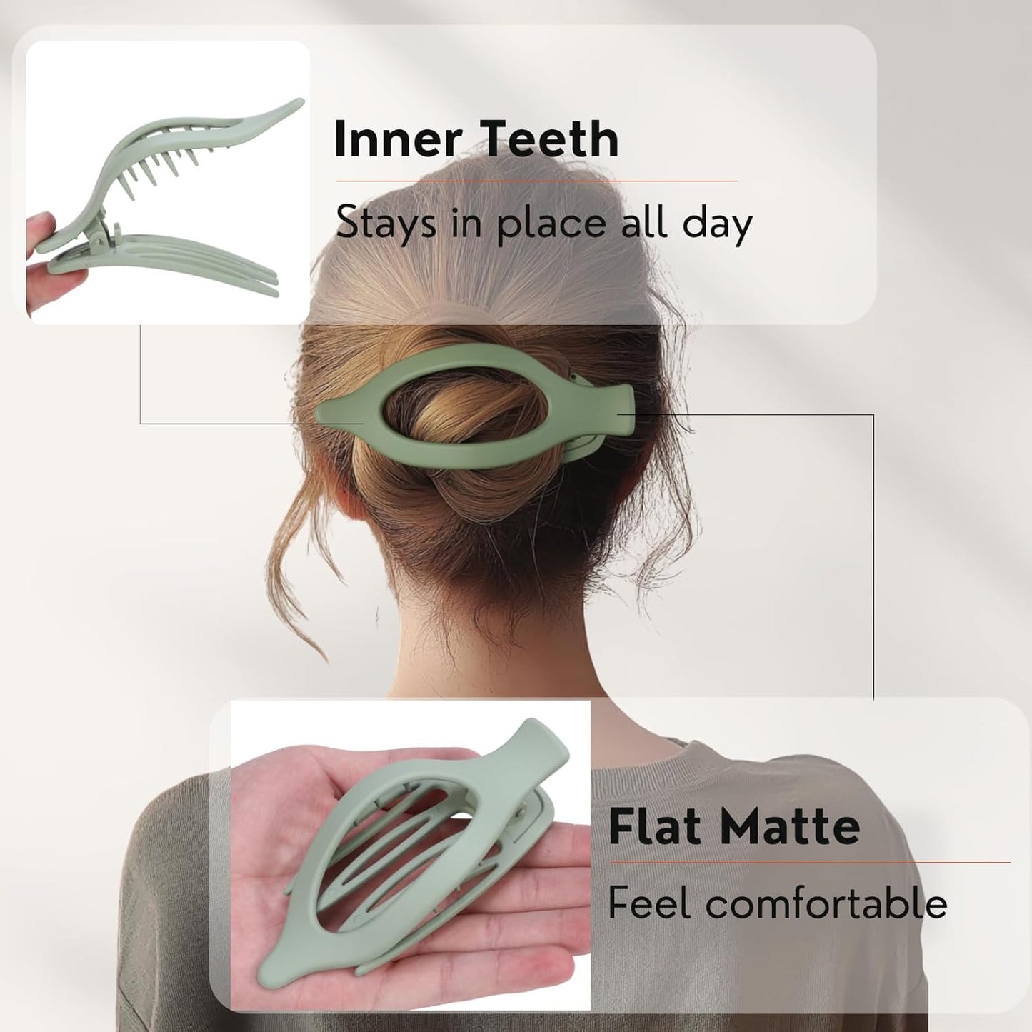 8 Pack Green Flat Hair Clips – Matte Large French Green Claw Clips for Women & G