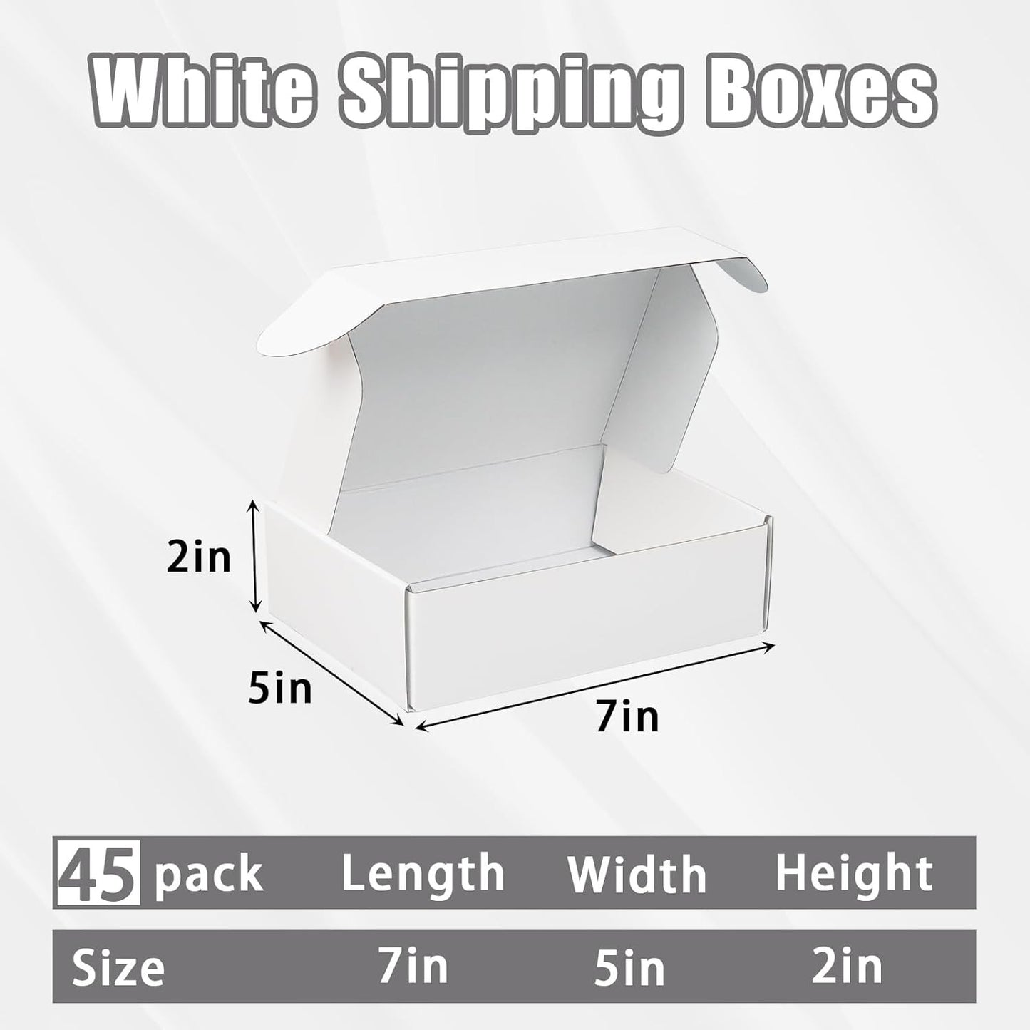 7X5X2 Inch White Shipping Boxes, 45-Pack Mailer Boxes for Small Business, Corrug