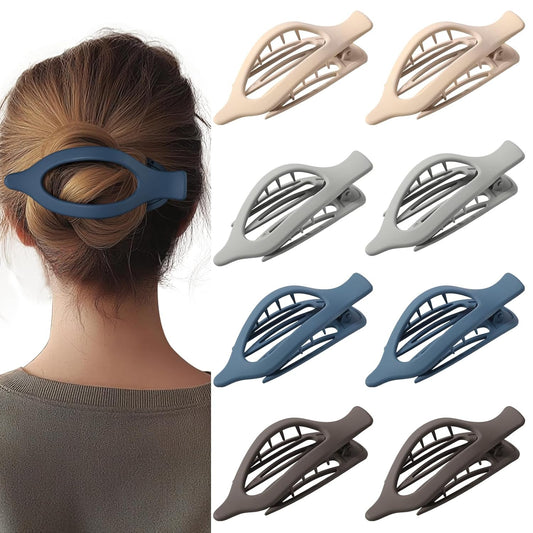 8 Pack Dark Neutral Flat Hair Clips – Matte French Claw Clips in Deep Brown, Nav