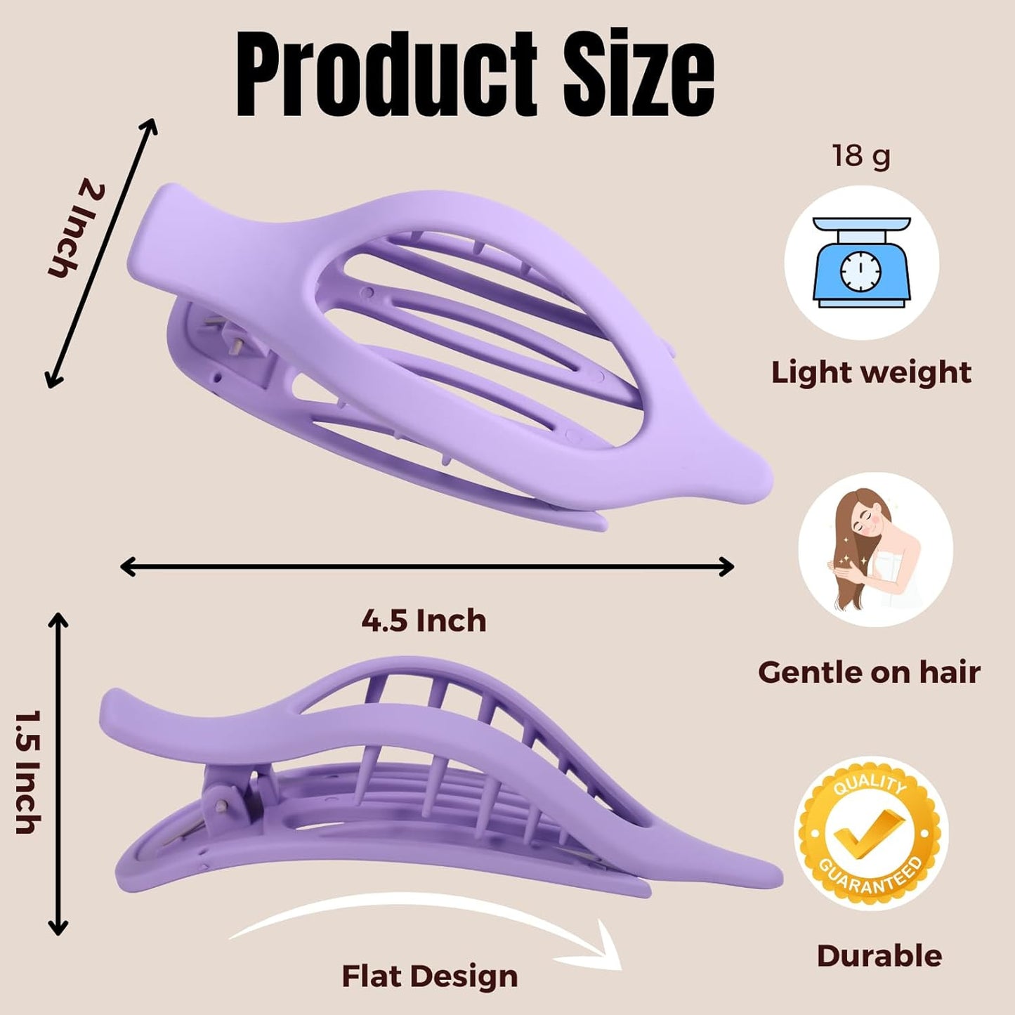 8 Pack Purple Flat Hair Clips – Cute Matte French Purple Claw Clips for Girls &