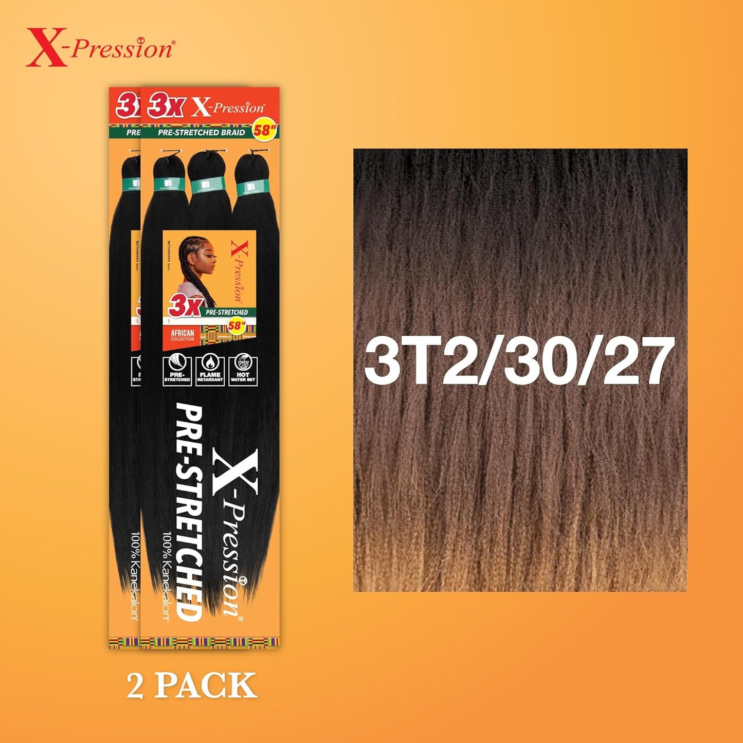 X-Pression Prestretched Braiding Hair - 3X Braid 58 Inch All Kanekalon Flame Ret