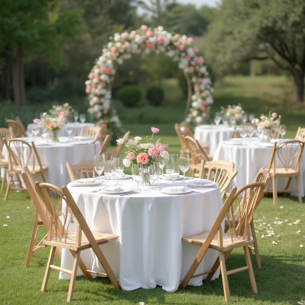 120 Inch round Tablecloth White, 8 Pack - Circle Polyester Fabric Table Cloth fo
