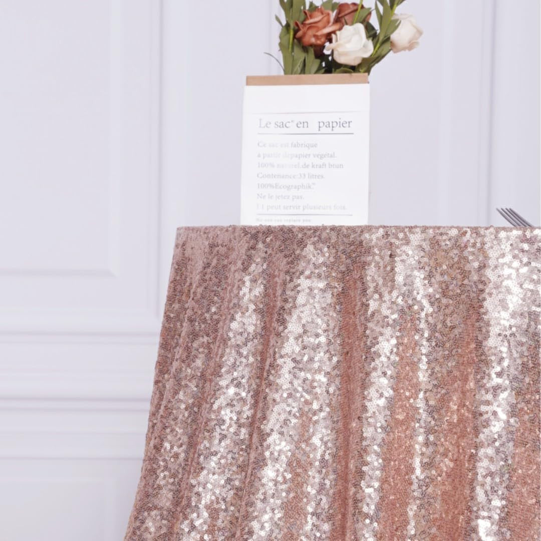 120 Inch round Rose Gold Sequin Tablecloth for Party Cake Dessert Table Exhibiti