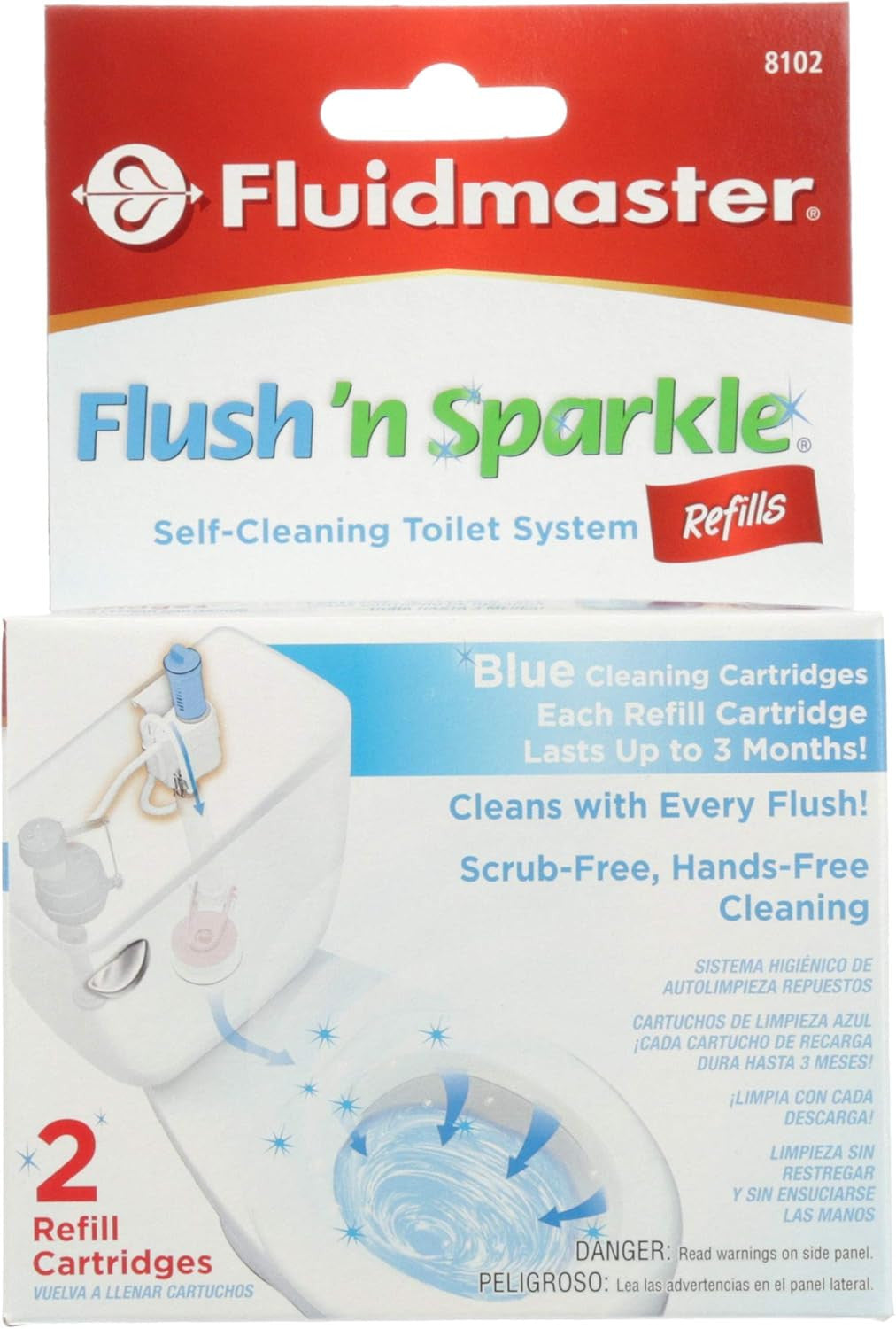 8102P8 Flush 'N Sparkle Automatic Toilet Bowl Cleaning System Refills, Blue 2-Pa