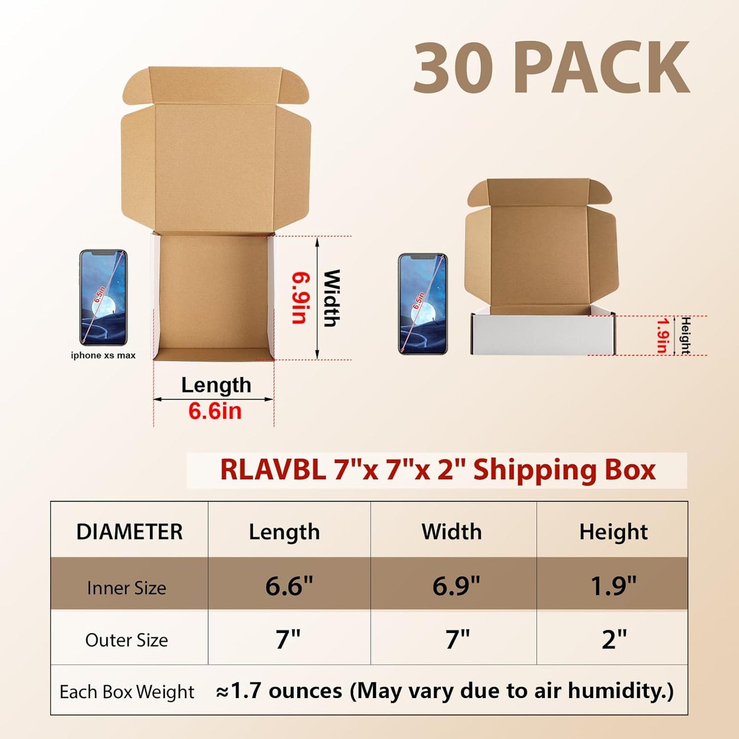30 Pack 7X7X2 Shipping Boxes, White Corrugated Cardboard Mailer Box for Packing
