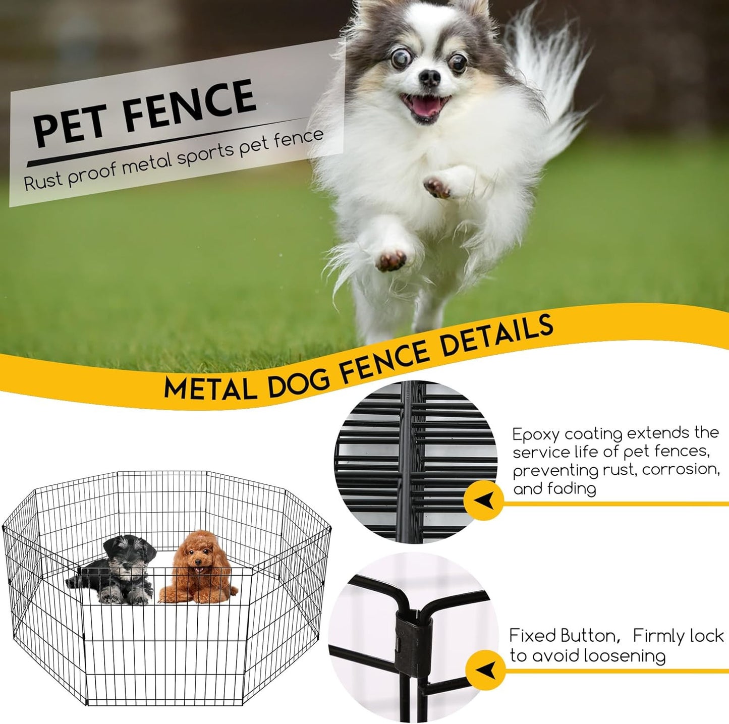 24 Inch Dog Pen 8 Panel Dog Playpen Indoor Outdoor Metal Puppy Pet Fence Portabl