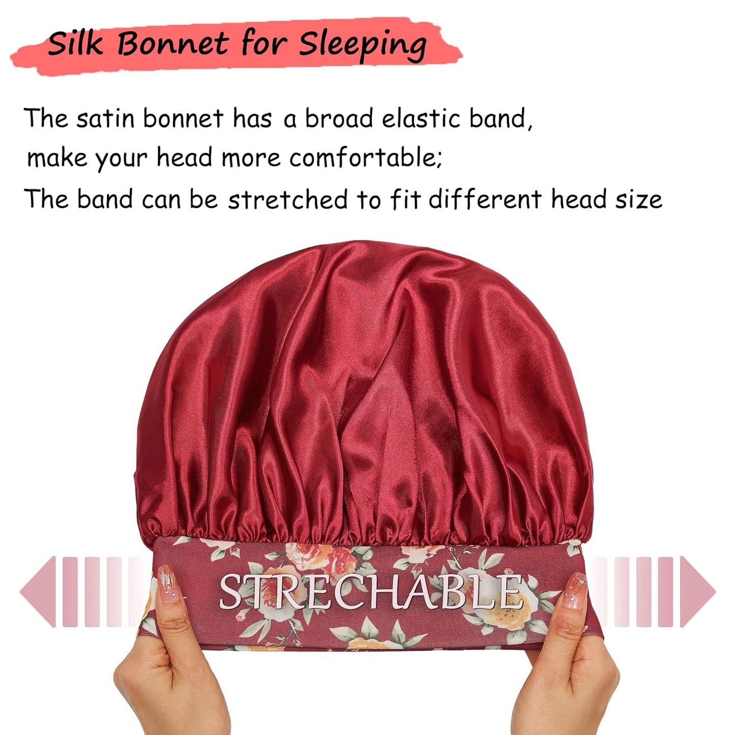 3 Pack Satin Bonnet Silk Hair Bonnet for Sleeping, Sleep Bonnets for Women Large