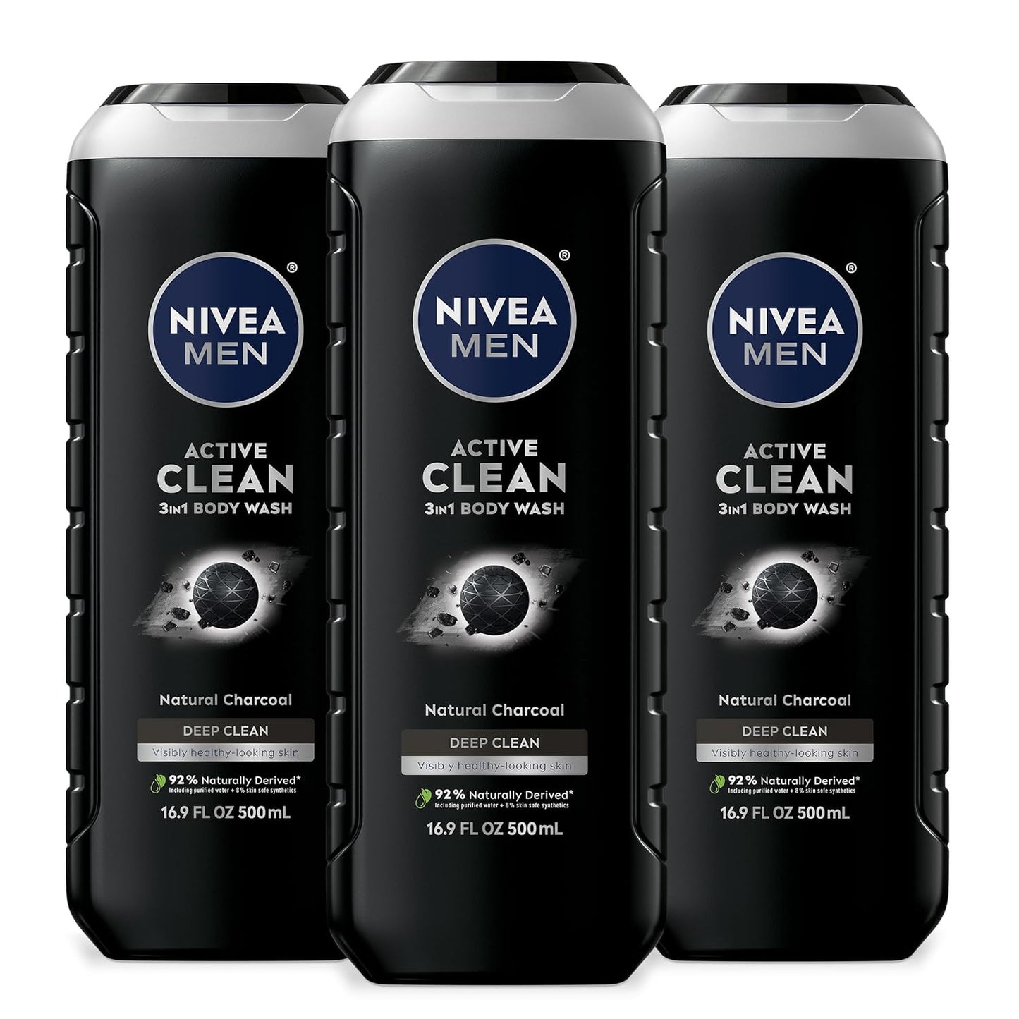 Active Clean Body Wash with Natural Charcoal for Normal to Oily Skin, 3-In-1 Cha