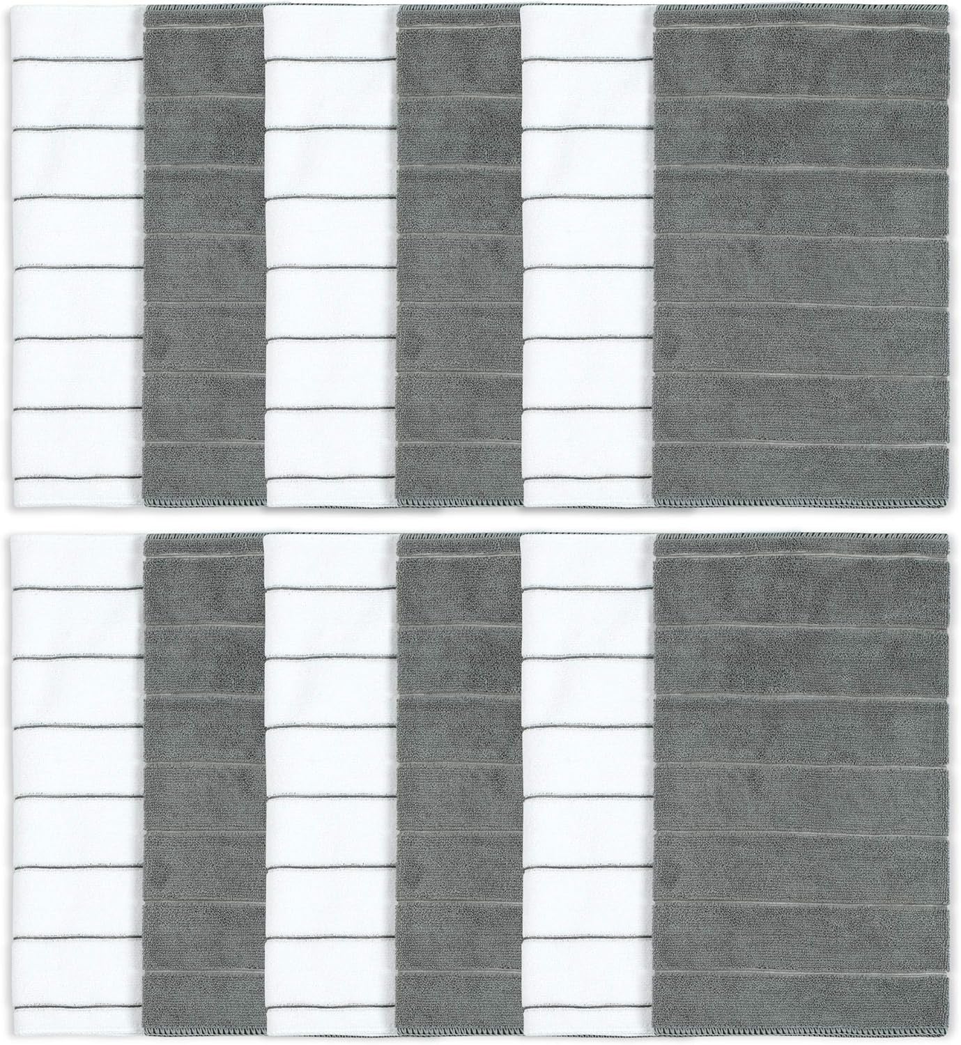 79291 Microfiber Kitchen Towels, Grey/White, 15"X25", 12 Pack