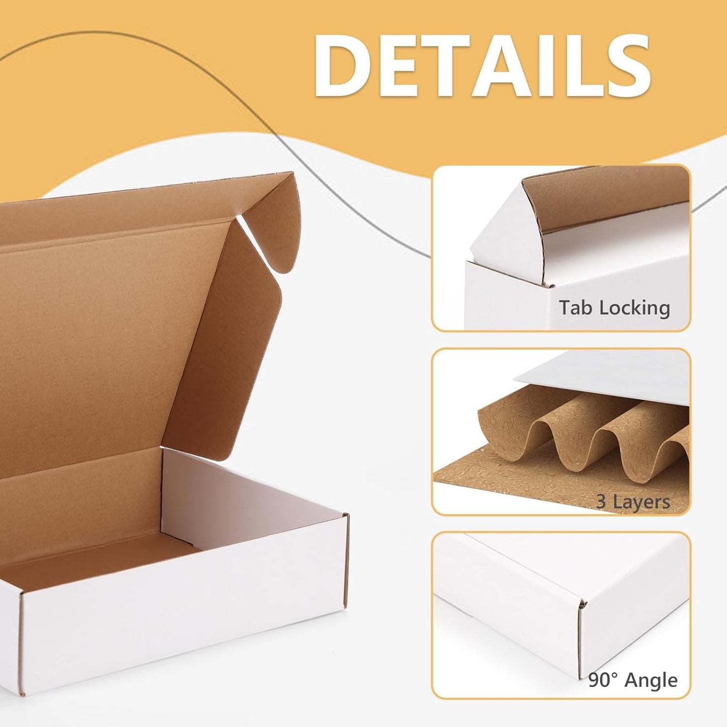 6 Pack 12X9X3 Shipping Boxes, White Corrugated Cardboard Boxes for Packaging Sma